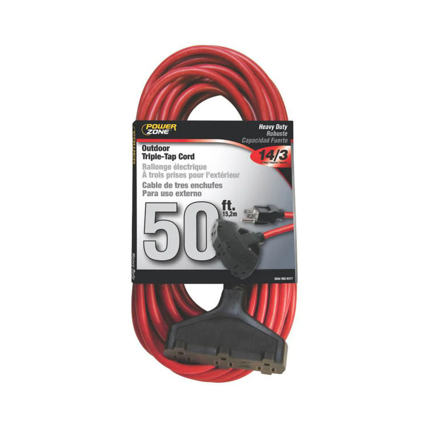 Power Zone OR614730/606730 Powerzone ORK606730 SJTW Triple Tap Extension Cord, 14/3, 50 ft