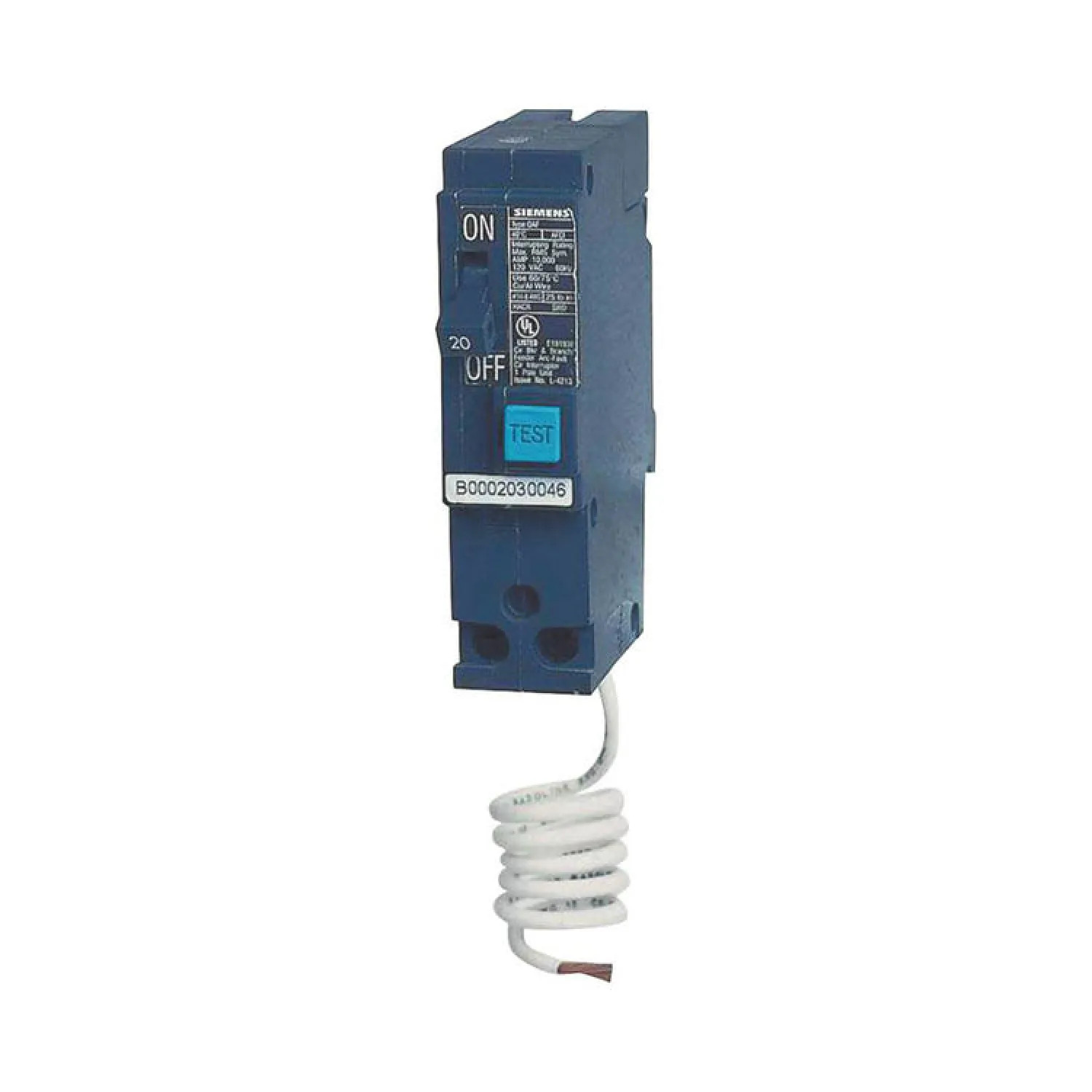 Siemens QA120AF MES Q120AF Arc Fault Miniature Circuit Breaker, 120 VAC, 20 A, 1 P, 10 kA