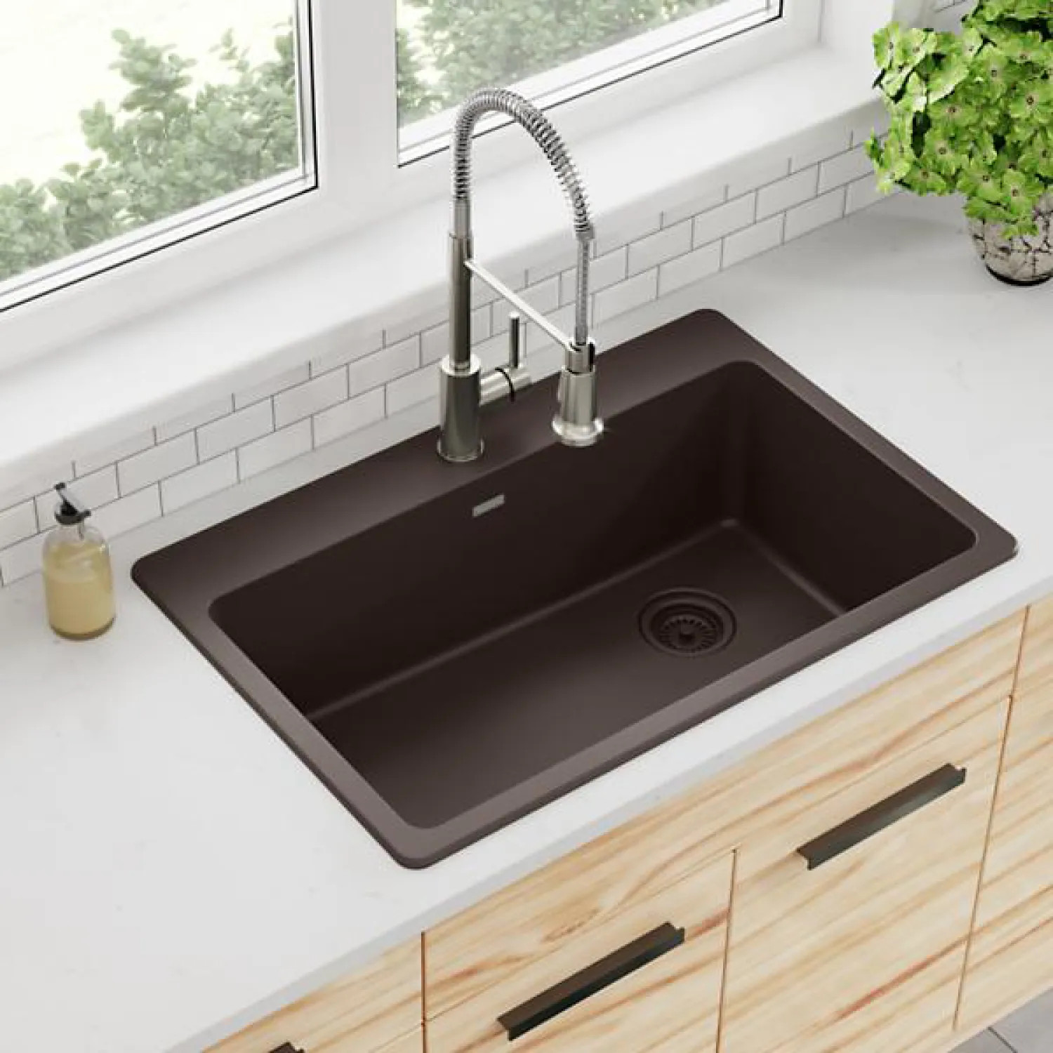 Elkay ELG13322MC0 Elkay Quartz Classic Mocha 33in x 22in Single Bowl, Drop In Sink with Rear Right Drain and Mounting Hardware - ELG13322MC0
