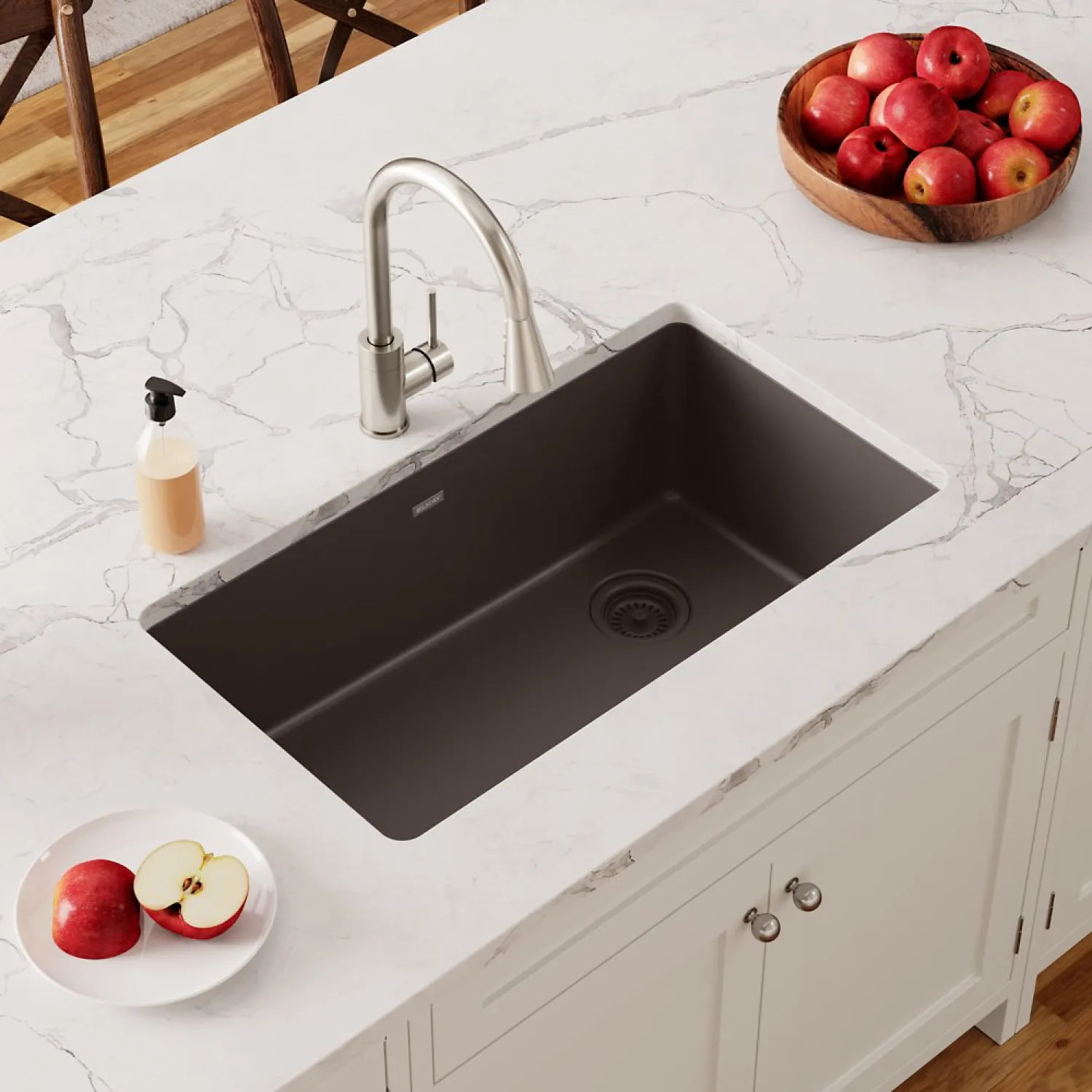 Elkay ELGU13322MC0 Elkay Quartz Classic Mocha 33in x 19in Single Bowl Undermount Kitchen Sink with Rear Right Drain - ELGU13322MC0