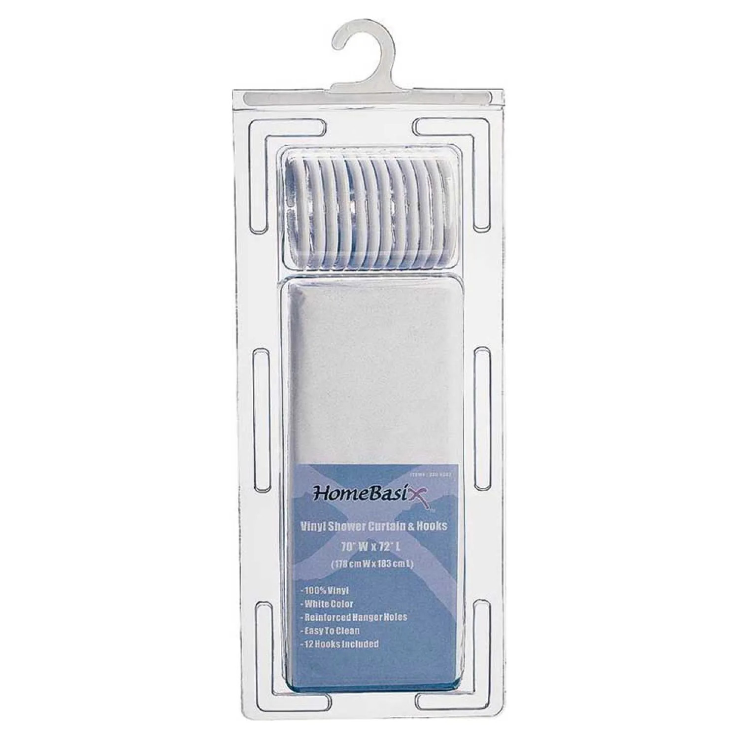 Homebasix SD-626WH-3L Homebasix SD-626WH-3L Heavy Duty Shower Curtain With Hooks, 70 in W x 72 in L x 0.06 mm T, Vinyl, 2.4 ga PVC, White