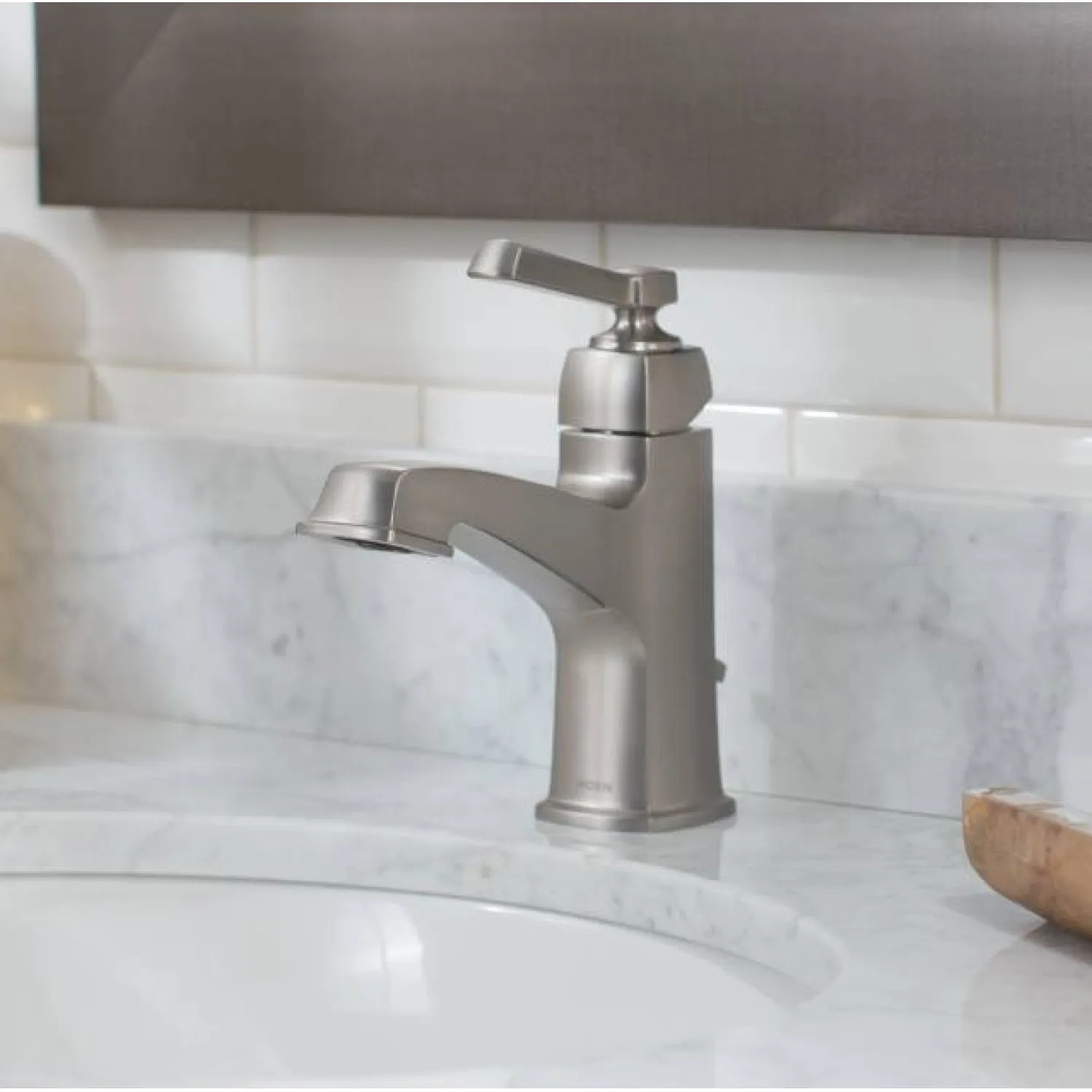 Moen WS84805SRN Moen Boardwalk Single-Handle High Arc Spot Resist Brushed Nickel Bathroom Faucet with Deckplate and Metal Pop-Up, 1.2 GPM, Single-Hole, ADA Lever Handle - WS84805SRN
