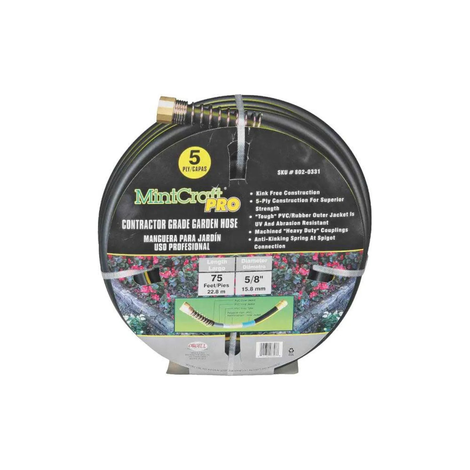 Mintcraft GH-585093L Landscapers Select Contractor Grade Heavy Duty Garden Hose, 5/8 in OD x 75 ft L, PVC/Rubber - GH-585093L