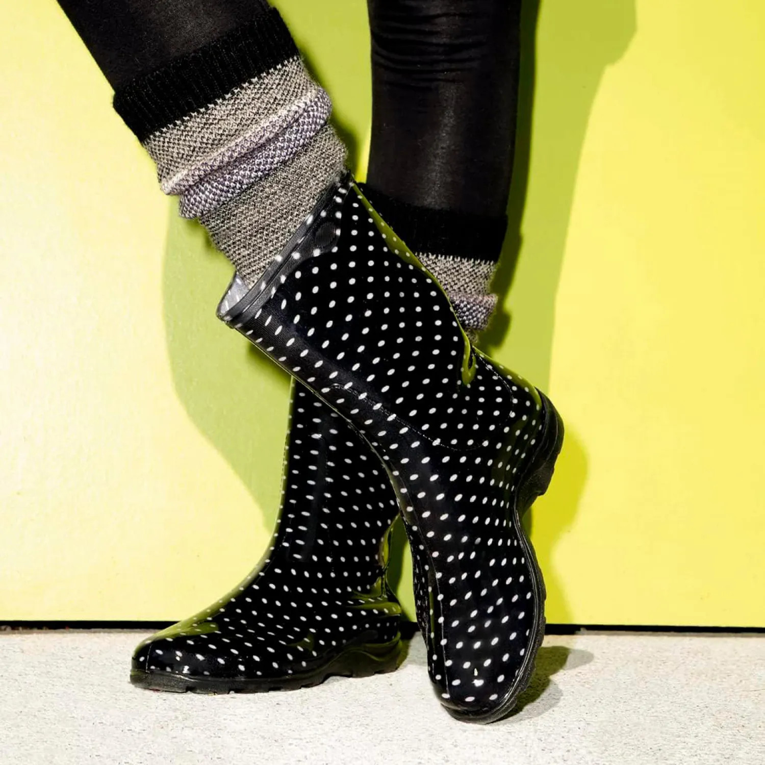 Sloggers 5013BP08 Sloggers Polka Dot Rain and Garden Boots with All Day Comfort Insole, Size 8, Women, Black/White - 5013BP08 