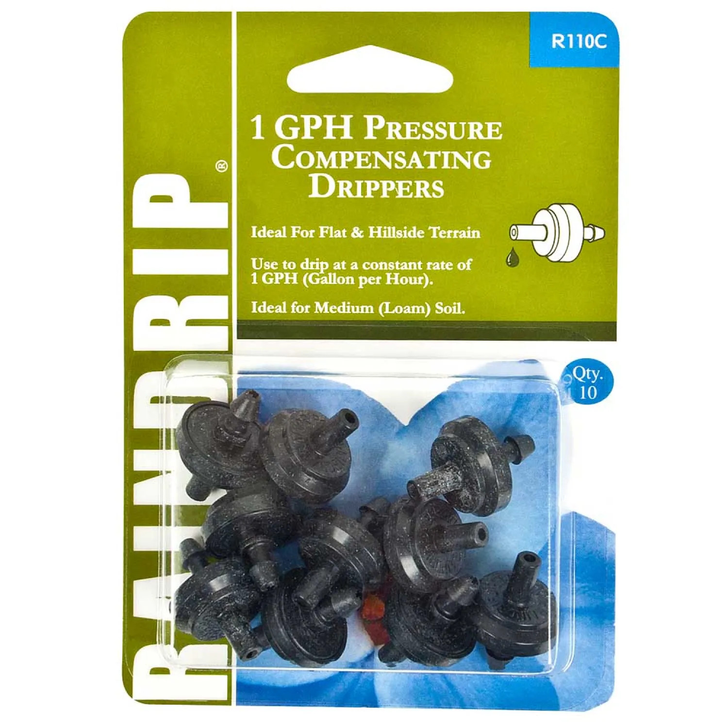 Raindrip R110CT Raindrip R110CT Drippers, 10 pack, 1 gph, Black Base