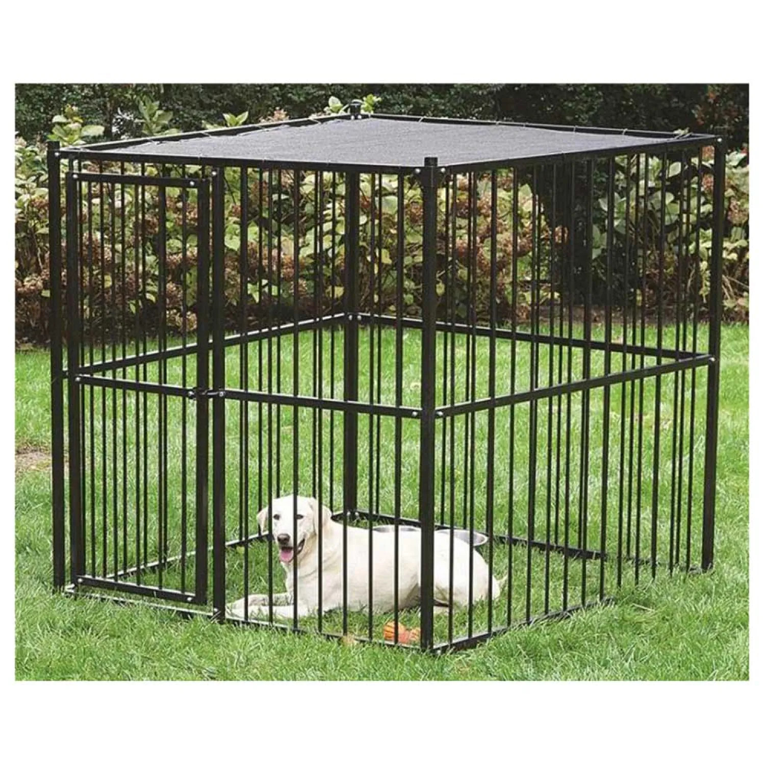 SPS Fence RSHBK11-13659 spsfence RSHBK11-13659 Laurelview Dog Kennel With Sunblock Top, 5 ft L x 5 ft W x 5 ft H, Steel, Black