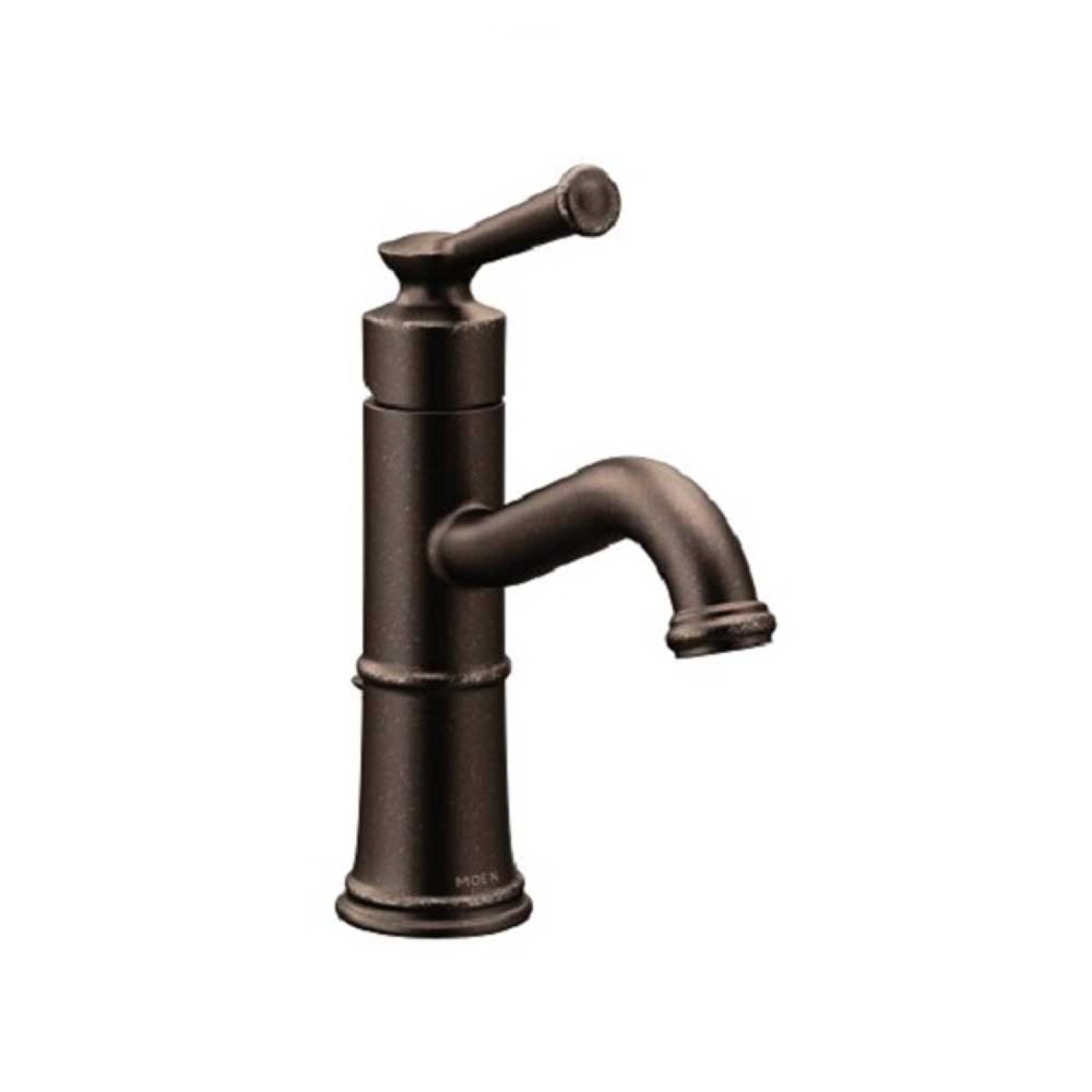 Moen 6402ORB Moen Belfield Single-Handle High Arc Oil-Rubbed Bronze Bathroom Faucet with Deckplate and Metal Pop-Up, 1.2 GPM, ADA Lever Handle, Single-Hole - 6402RB