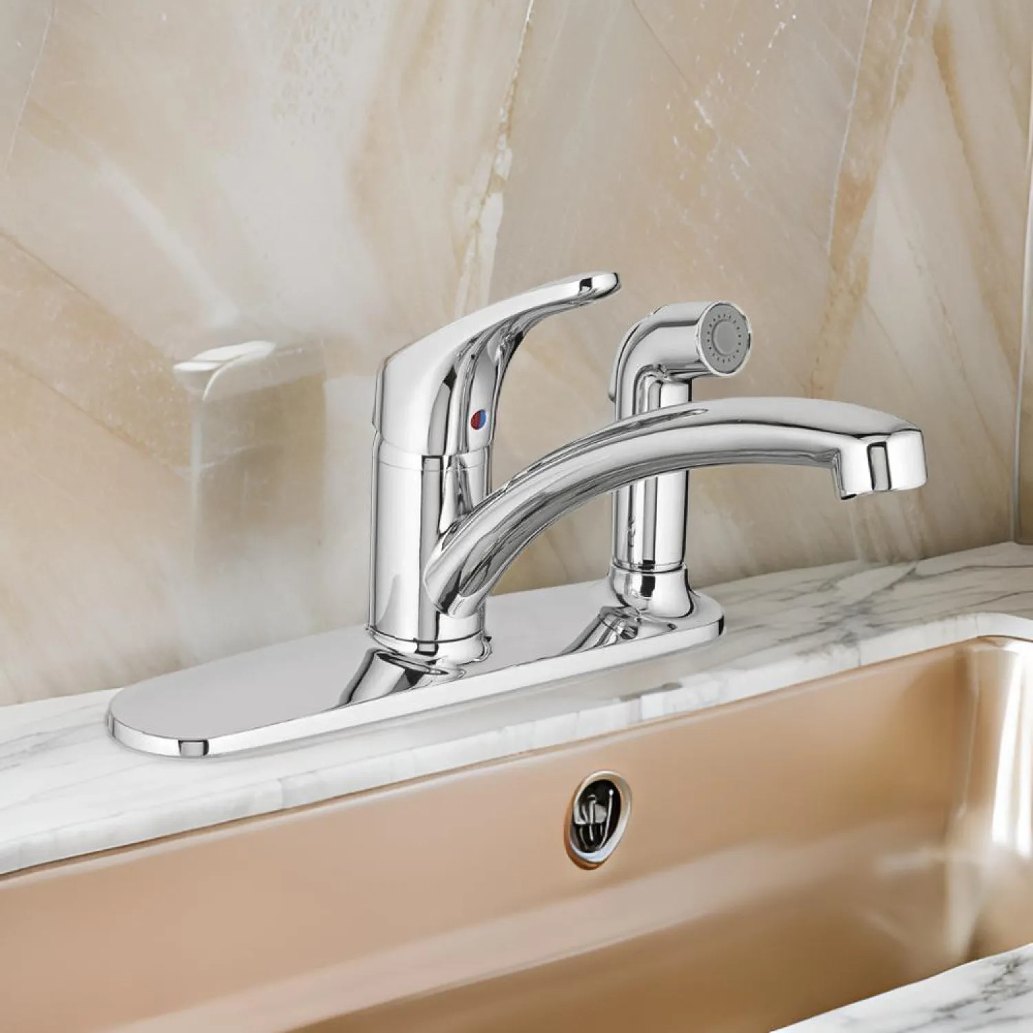 American Standard 7074.030.002 American Standard Colony Pro Single-Handle Kitchen Faucet w/ Spray on Deck Plate, Chrome - 7074.030.002