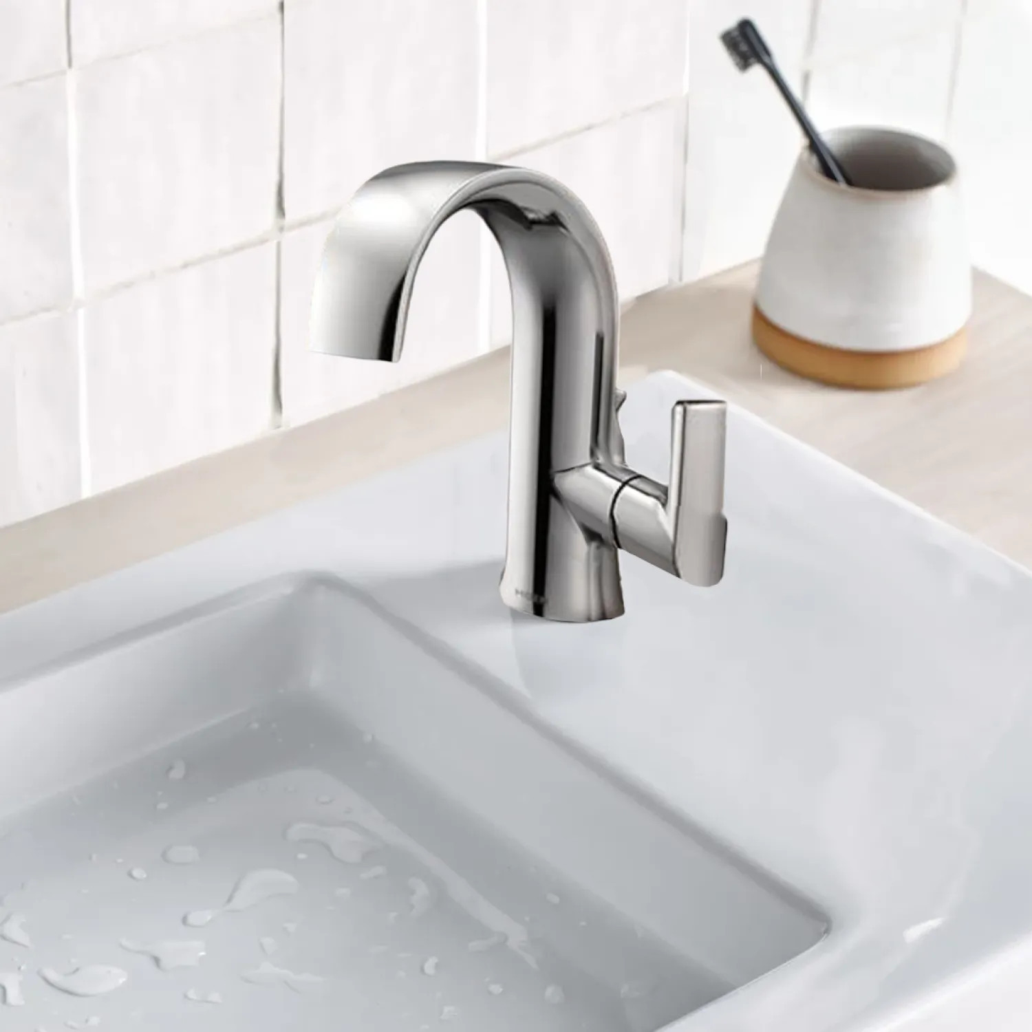 Moen S6910 Moen Doux Single-Handle Chrome Bathroom Faucet with Metal Pop-Up and Escutcheon, Lever Handle, 1.2 GPM, Single-Hole, WaterSense - S6910