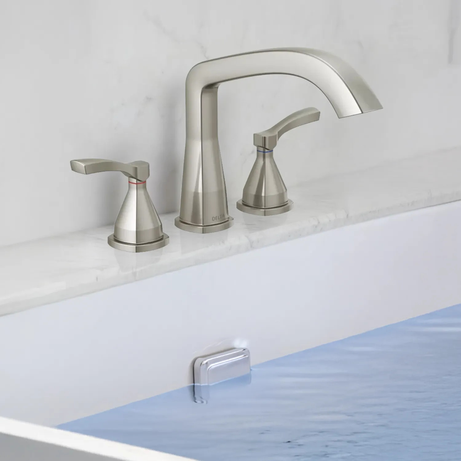 Delta T2776-SS Delta Stryke Three Hole Roman Tub Only Trim, Lever Handles, Rigid Spout, ADA, Stainless - T2776-SS