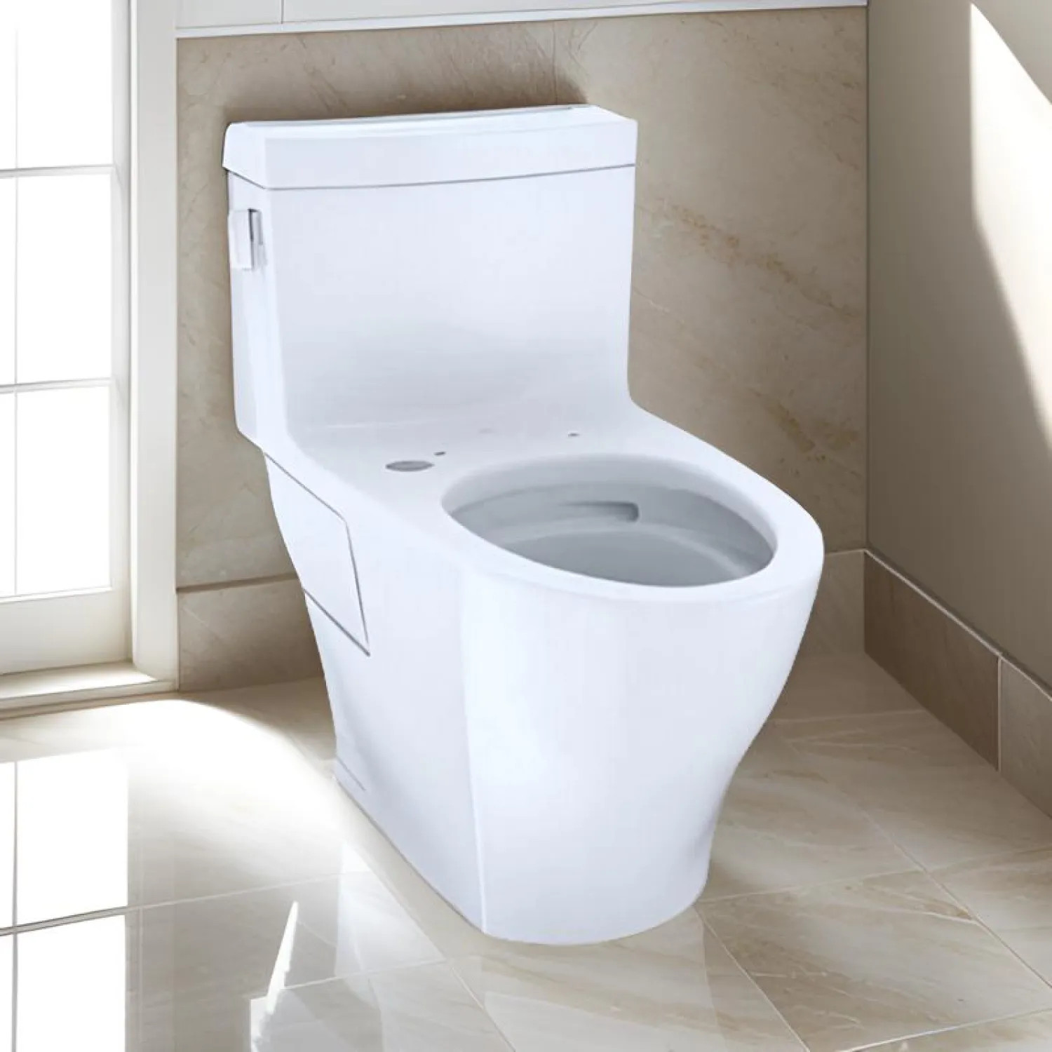 Toto CST642CEFGAT40#01 TOTO Nexus One-Piece Skirted Toilet, Less Seat, Elongated, Universal Height, WASHLET+ Ready, 1.28 GPF, Cotton - CST642CEFGAT40#01