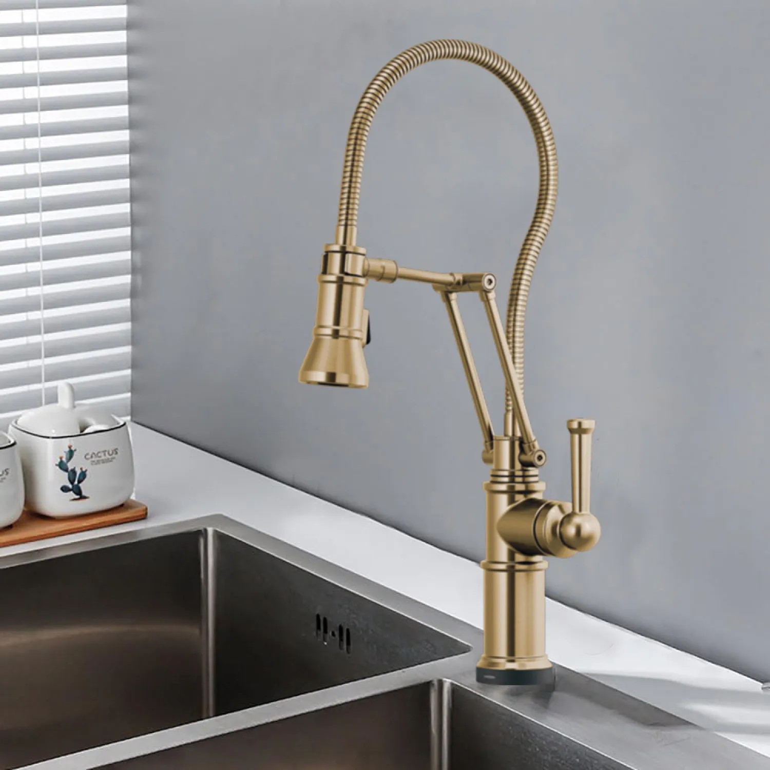 Brizo 64125LF-GL Brizo Artesso Single-Handle Articulating Kitchen Faucet w/ Finished Hose, 2-Function Sprayer, SmartTouch, MagneDock, 1.8 GPM, Brilliance Luxe Gold - 64125LF-GL