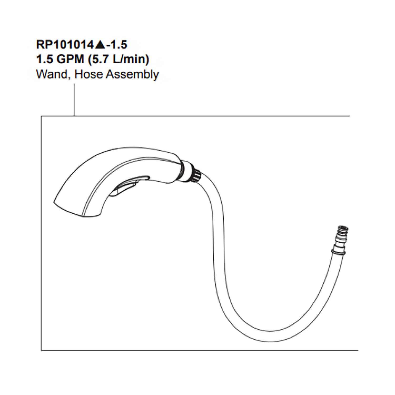 Peerless RP101014-1.5 Peerless Parkwood Chrome Hose Assembly, Wand, Clip, And O-Ring Replacement Part For P6935LF Kitchen Faucet, 1.5 GPM - RP101014-1.5