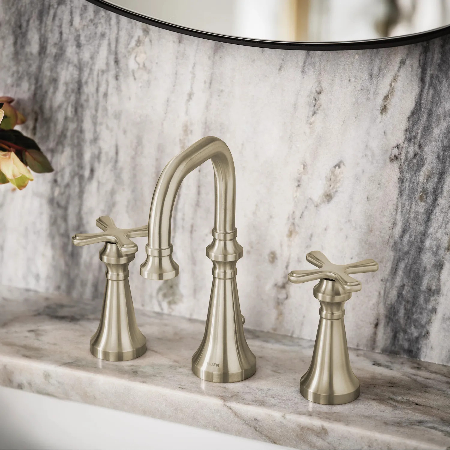 Moen TS44103BN Moen Colinet Two-Handle Widespread Lavatory Faucet, 1.2 GPM, Cross Handles, WaterSense, Brushed Nickel - TS44103BN