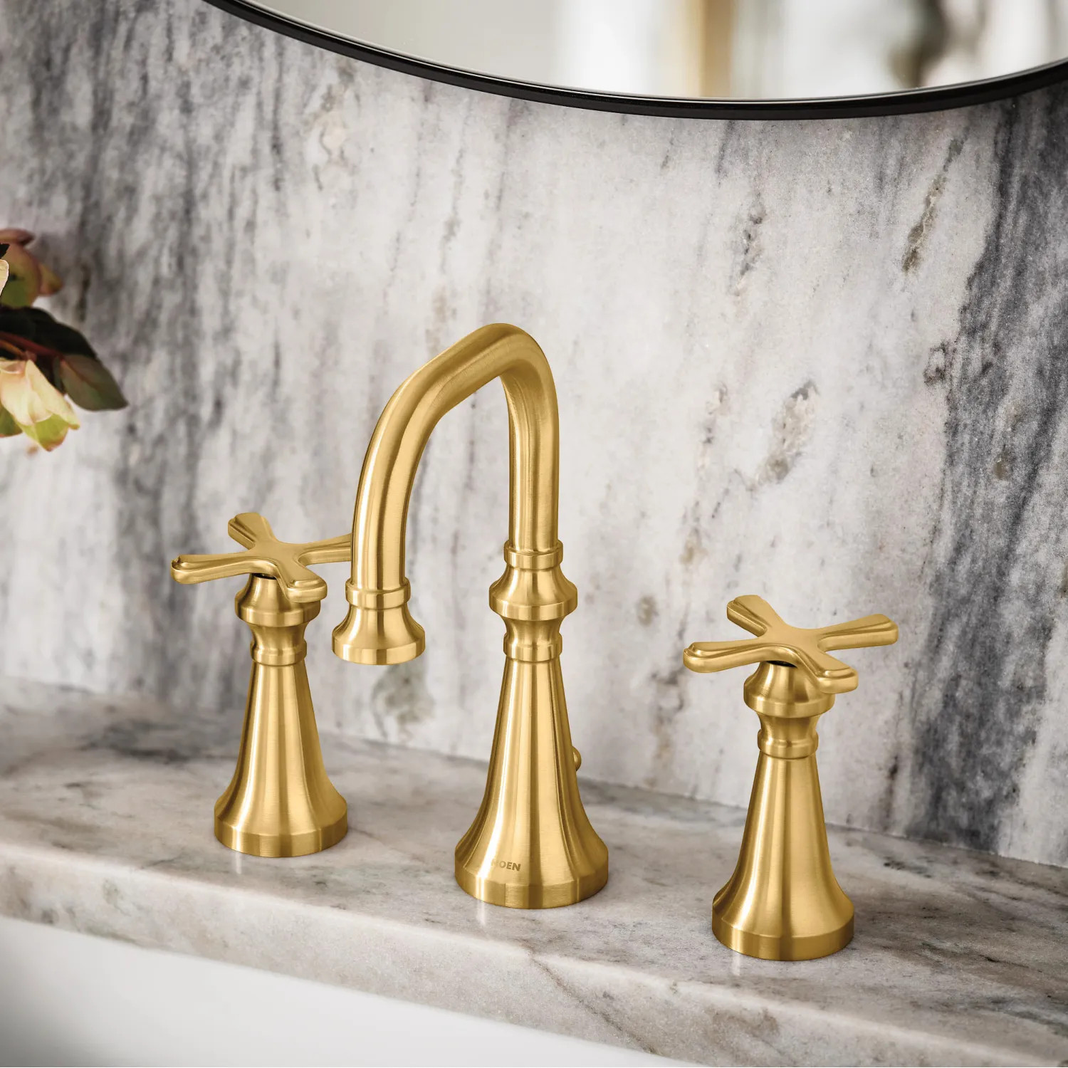 Moen TS44103BG Moen Colinet Two-Handle Widespread Lavatory Faucet, 1.2 GPM, Cross Handles, WaterSense, Brushed Gold - TS44103BG