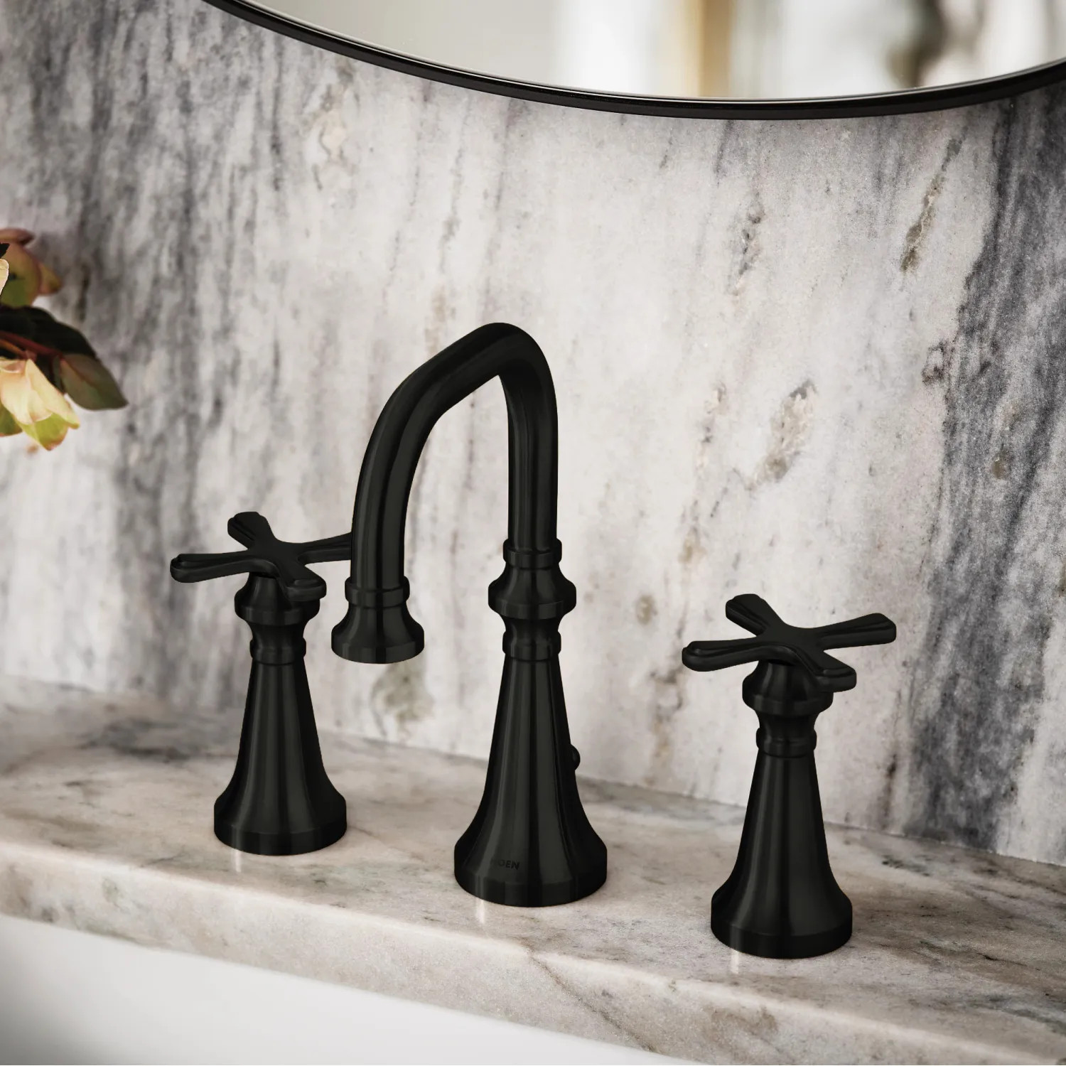 Moen TS44103BL Moen Colinet Two-Handle Widespread Lavatory Faucet, 1.2 GPM, Cross Handles, WaterSense, Matte Black - TS44103BL