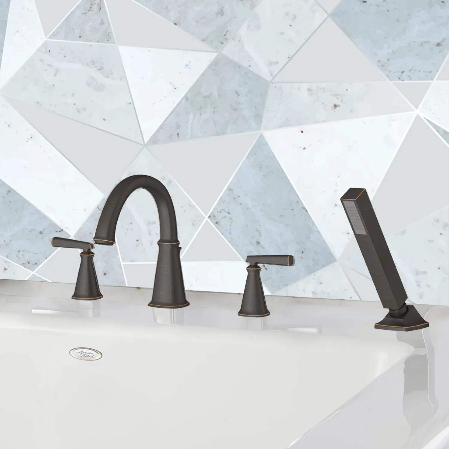American Standard Edgemere Two-Handle Roman Tub Faucet Trim with Hand  Shower, Metal Lever Handles, Legacy Bronze - T018901.278, image size:1500x1500