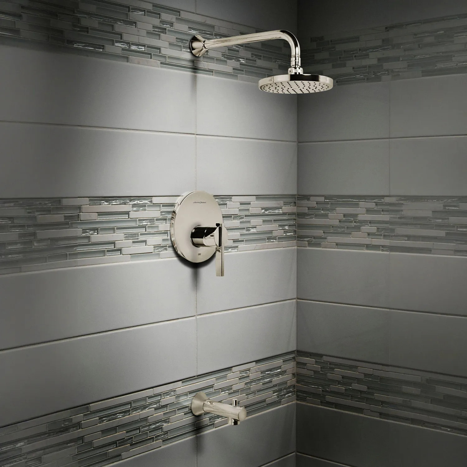 American Standard TU430502.295 American Standard Berwick Pressure Balance Brushed Nickel Tub/Shower Trim with Rain Showerhead, 2.5 GPM - TU430502.295