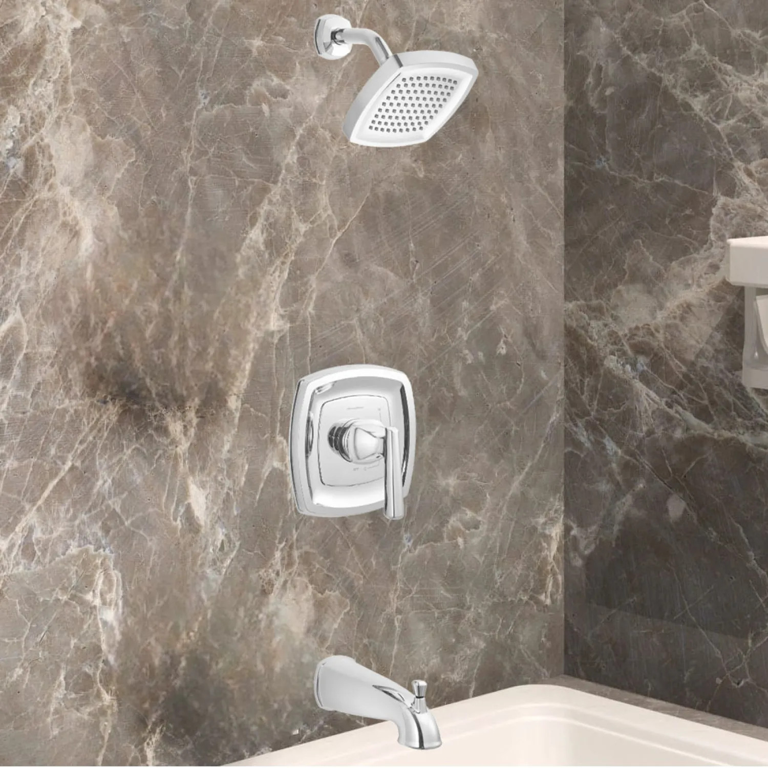 American Standard TU018502.002 American Standard Edgemere Polished Chrome Tub and Shower Trim Kit With Showerhead, Double Ceramic Pressure Balance Cartridge, Single Lever Handle, 2.5 GPM - TU018502.002