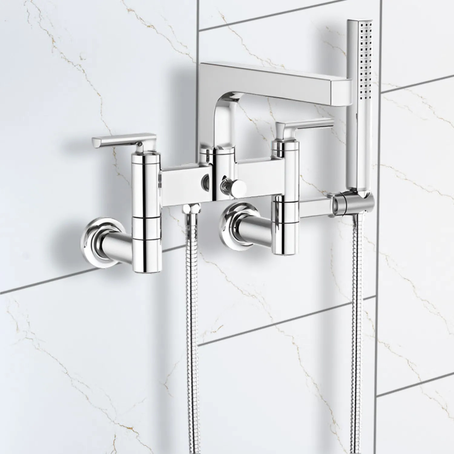 Brizo T70306-PC Brizo Kintsu Multi-Mount Two-Handle Tub Filler Trim Kit w/ Single-Function Handshower, Polished Chrome - T70306-PC