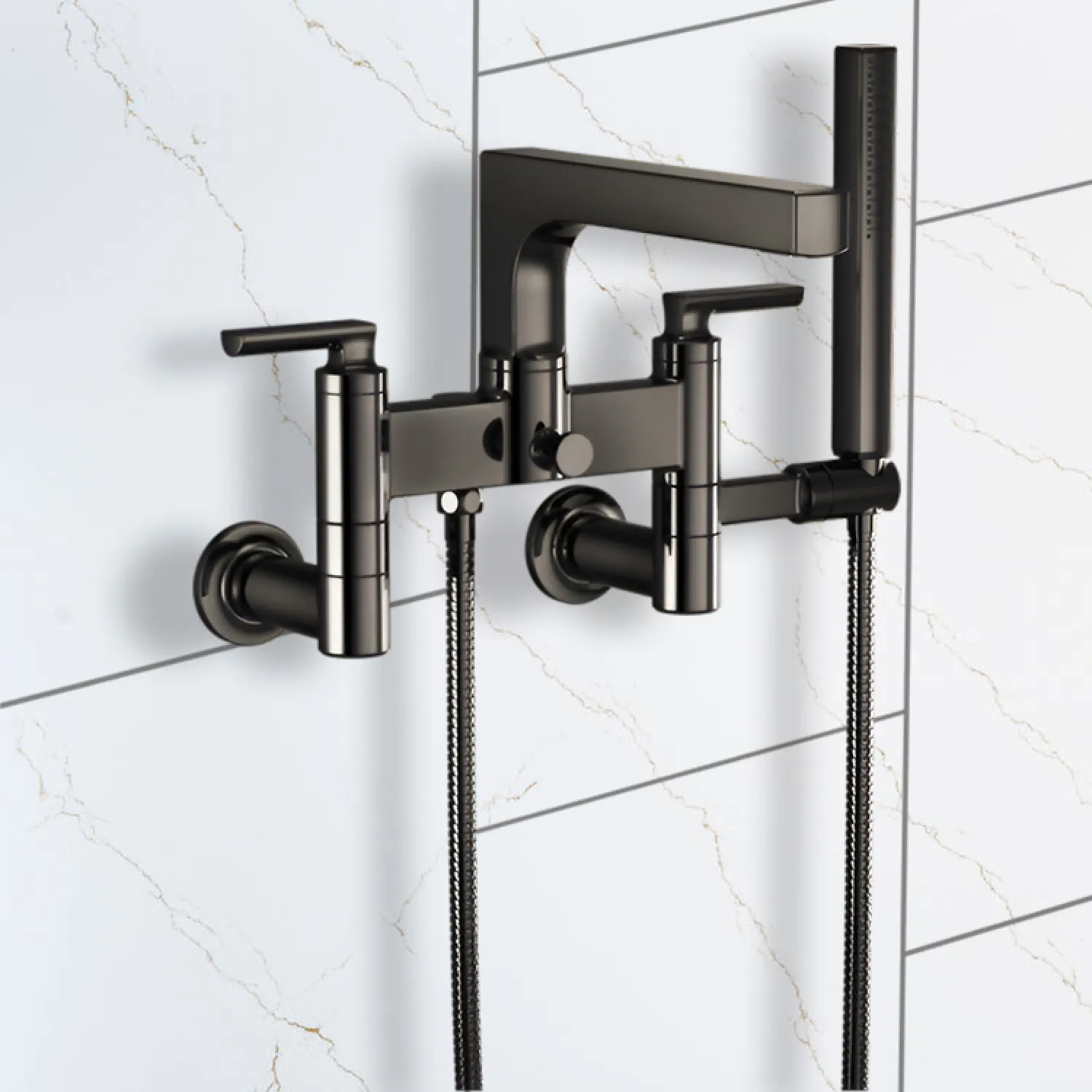 Brizo T70306-BNX Brizo Kintsu Multi-Mount Two-Handle Tub Filler Trim Kit w/ Single-Function Handshower, Brilliance Black Onyx - T70306-BNX