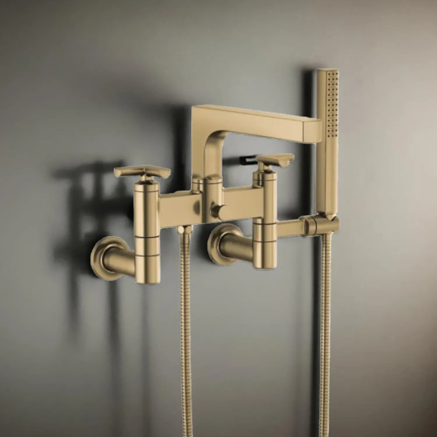 Brizo T70307-GL Brizo Kintsu Two-Handle Tub Filler Trim Kit w/ Cross Handles, Single-Function Handshower, Multi-Mount, Brilliance Luxe Gold - T70307-GL