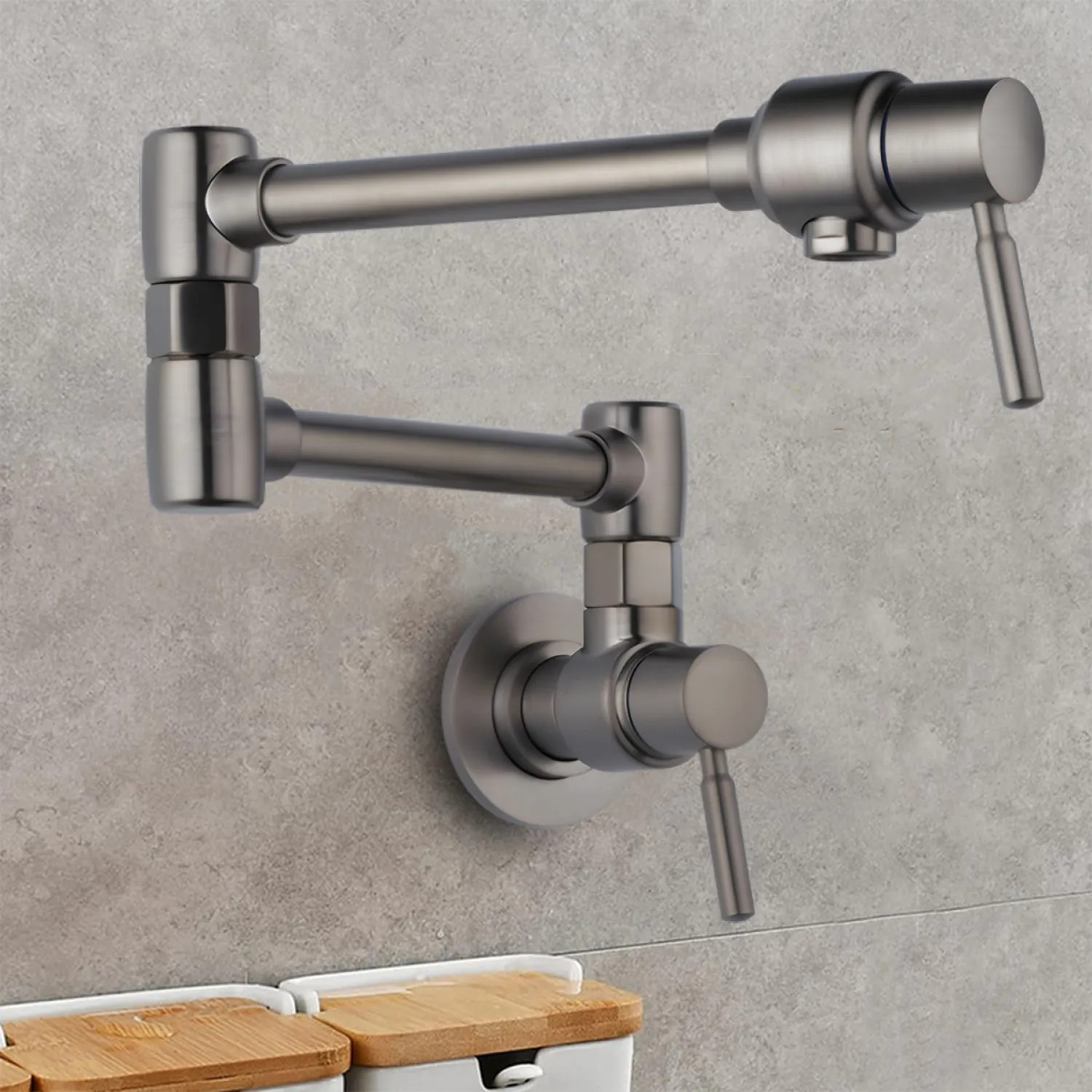 Brizo 62820LF-SL Brizo Two-Handle Wall-Mount Pot Filler with Dual-Jointed Swing Spout, 4 GPM, Brilliance Luxe Steel - 62820LF-SL