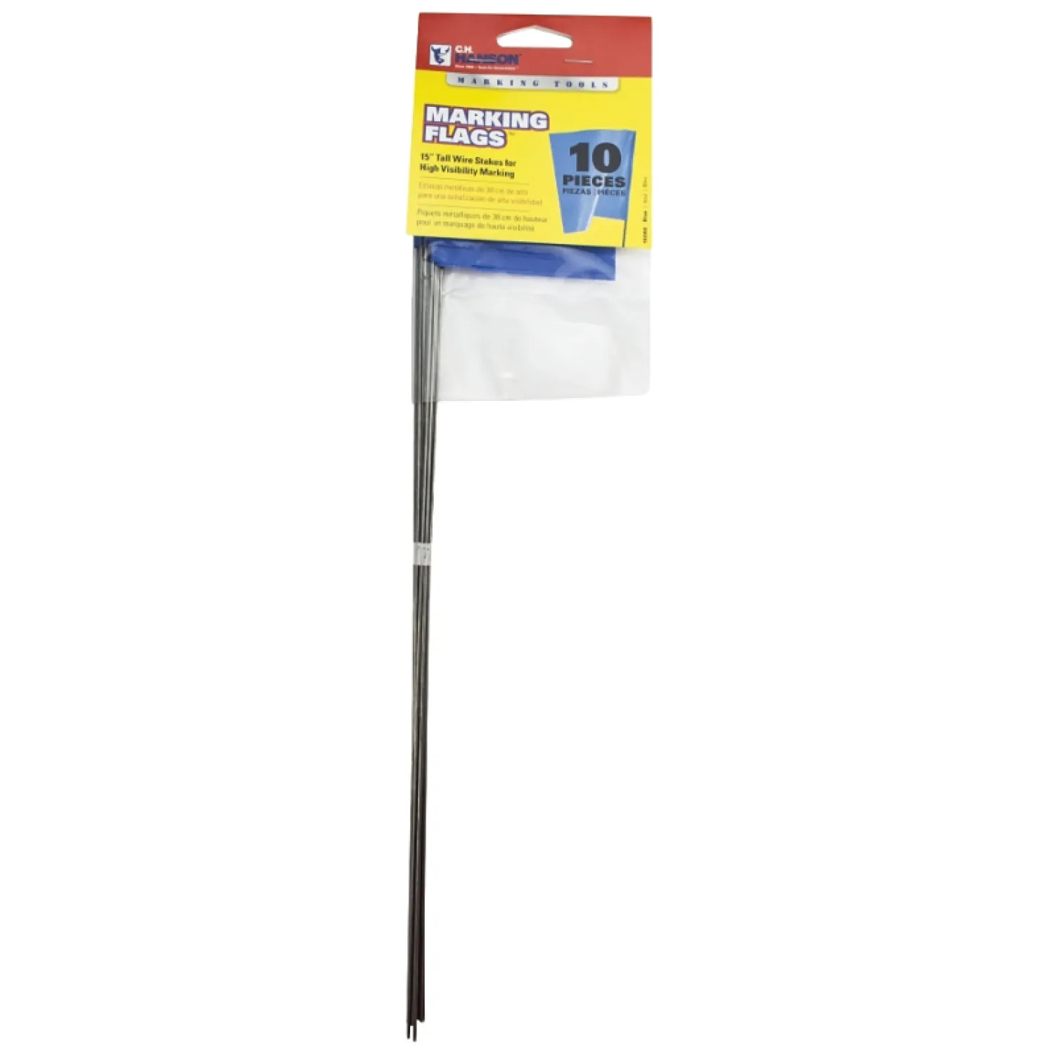 15068 CH Hanson 15in L Fluorescent Marking Stake Flag, Blue, 10-Pack - 15068