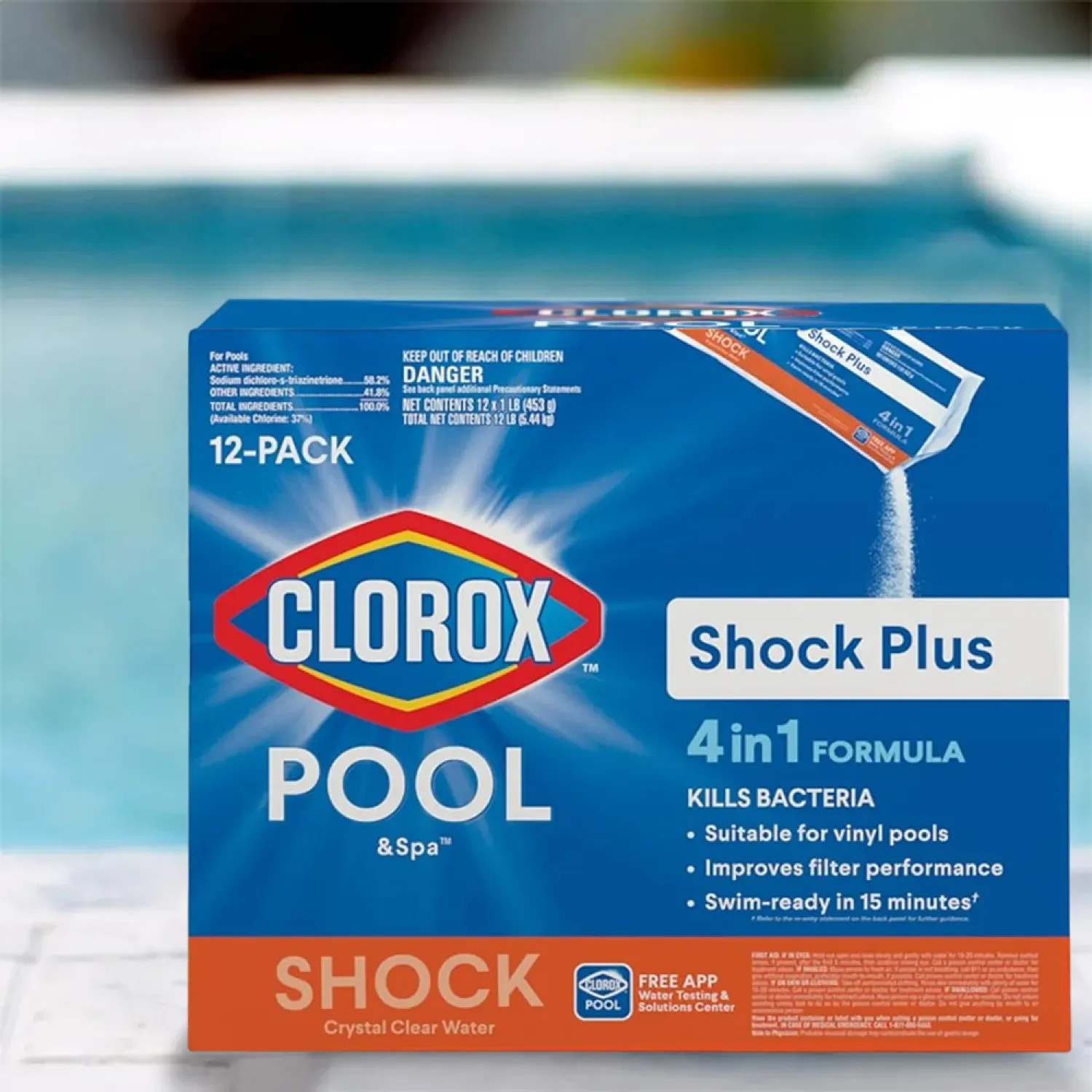  32612CLX Clorox Pool&Spa Shock Plus Pool Chemical, 1 Pound, 12 Packs, White - 32612CLX 