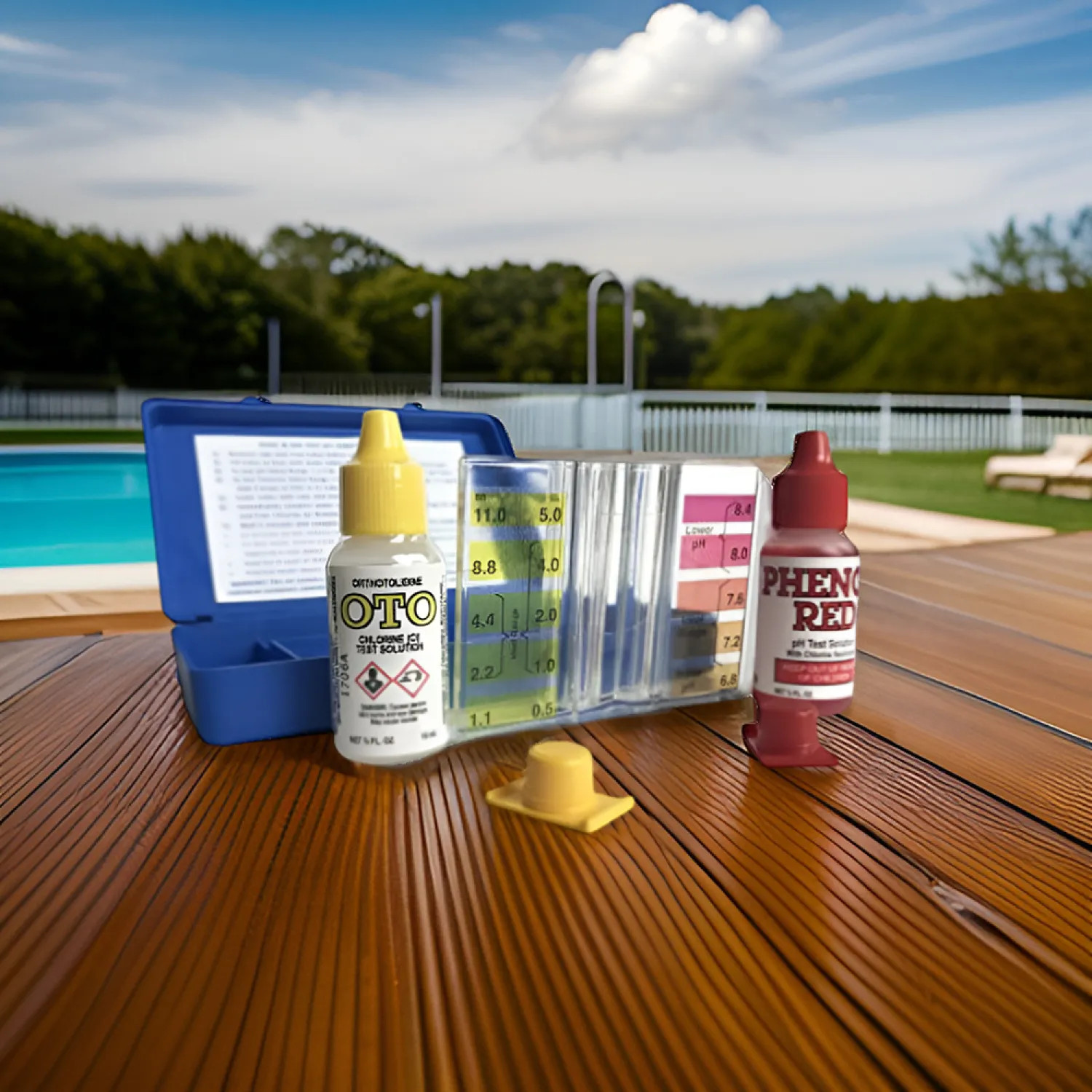 00-481 JED Pool Tools 2-Way Pool Test Kit with 1/2 oz. Chlorine Test Solution, 1/2 oz. pH Test Solution, Plastic Tester, and Carrying Case - 00-481