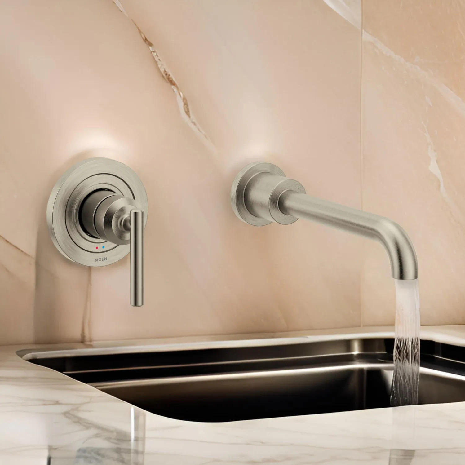 Moen WT961BN Moen Gibson Single-Handle Wall-Mount Tub Faucet, Non-Diverter, 10in Ultrathin Tub Spout, Lever Handle, 8GPM, Brushed Nickel - WT961BN