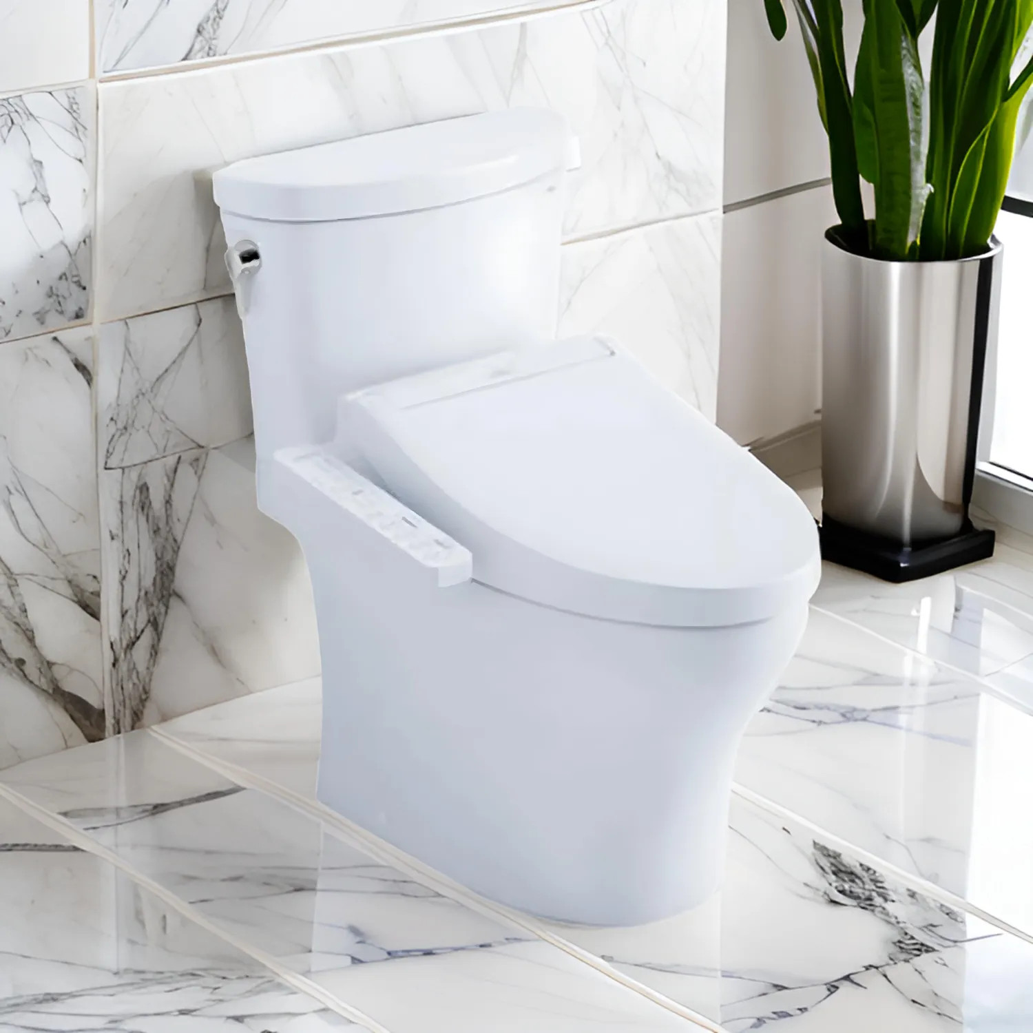 Toto MW4483074CEMFGN#01 TOTO Aquia IV Arc WASHLET+ Two-Piece Toilet with C2 Bidet Seat, 1.28/0.9 GPF, Cotton White - MMW4483074CEMFGN#01