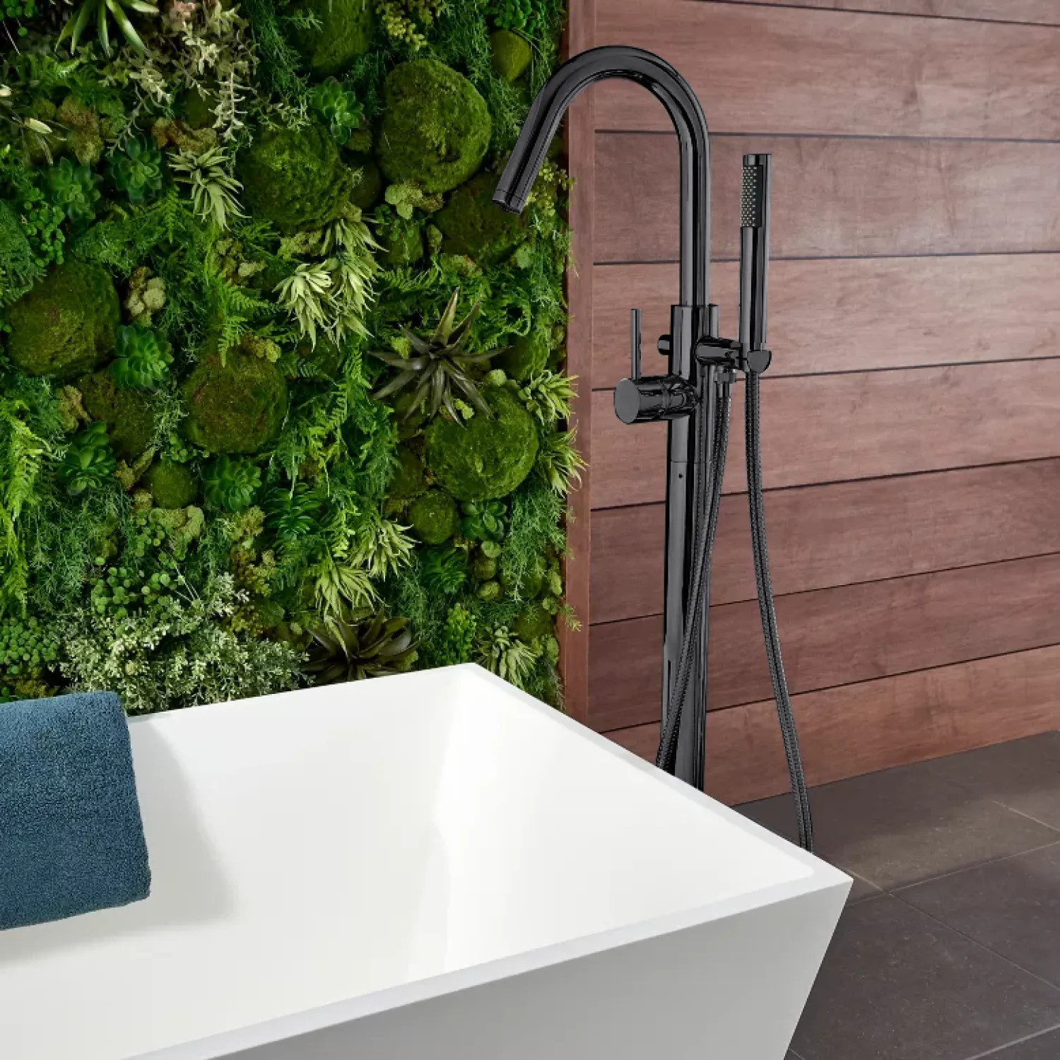 Pfister LG6-1MFB Pfister Modern Single-Handle Freestanding Tub Filler Trim with 1.8 GPM 3-Function Hand Shower, Lever Handle, Metal, Matte Black - LG6-1MFB