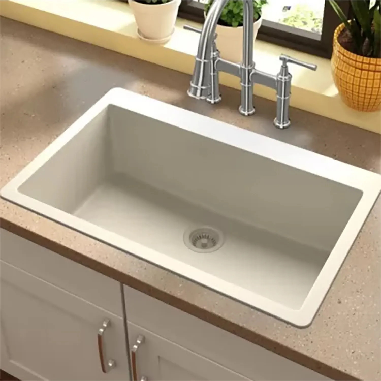 Elkay ELGR13322BQ0 Elkay Quartz Classic Bisque 33in x 20-7/8in x 9-7/16in Drop-in with Rear Center Drain, Single Bowl Sink - ELGR13322BQ0