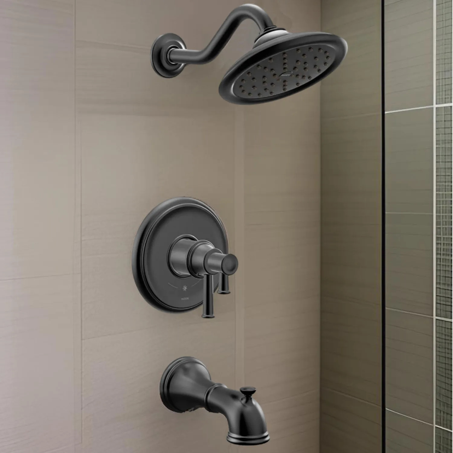 Moen UT4313EPBL Moen Belfield Tub/Shower Faucet with Two-Handle Flow Control and Temperature Adjust Valve Trim, Lever Handles, M-Core 4, Thermostatic Cartridge, Matte Black - UT4313EPBL