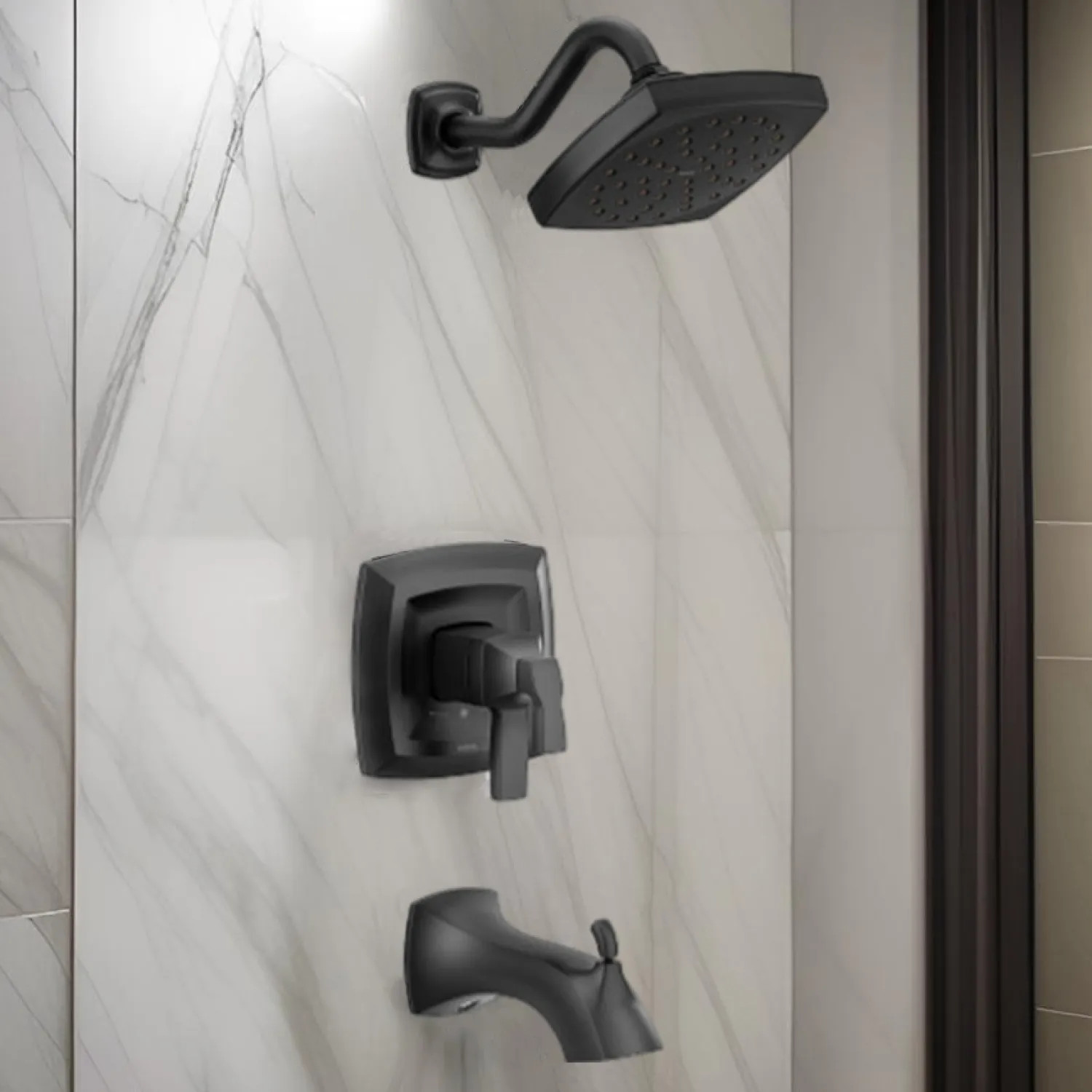 Moen UT4693EPBL Moen Voss Tub/Shower Faucet with Two-Handle Flow Control and Temperature Adjust Valve Trim, Lever Handles, M-Core 4, Thermostatic Cartridge, Matte Black- UT4693EPBL