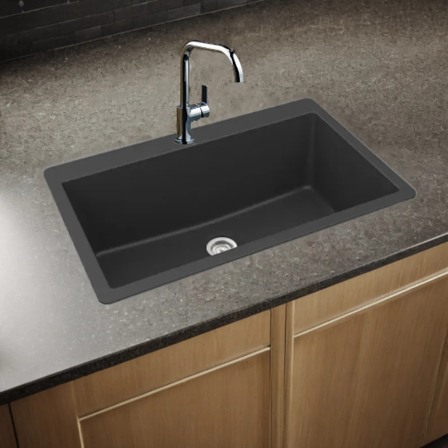 Elkay ELGR13322MB0 Elkay Quartz Classic Matte Black 33in x 20-7/8in x 9-7/16in Drop-in with Rear Center Drain, Single Bowl Sink - ELGR13322MB0