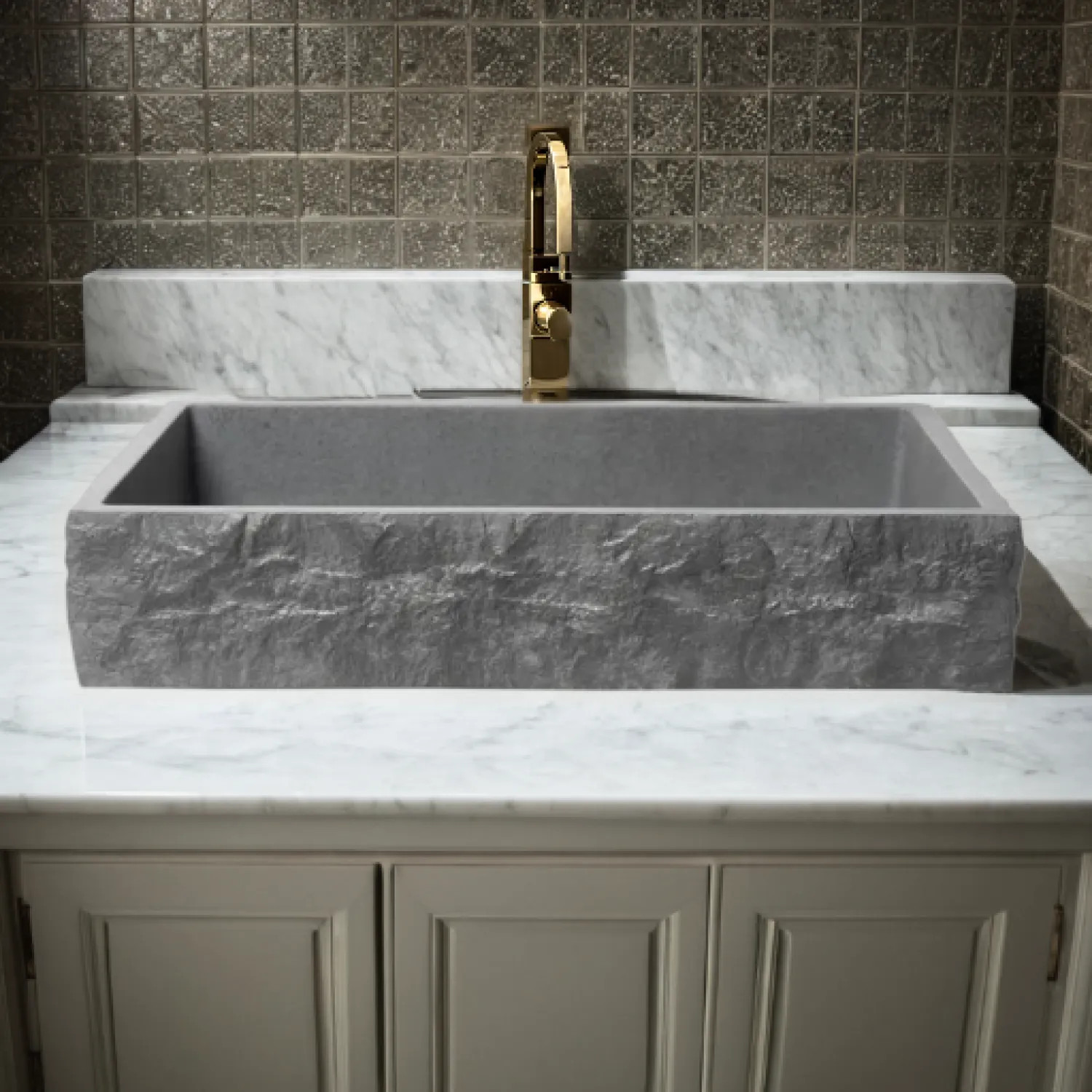 Alfi ABCO24R ALFI Grey Matte Solid Concrete 24in Chiseled Style, Rectangular, Above Mount Bathroom Vessel Sink With Center Drain  - ABCO24R