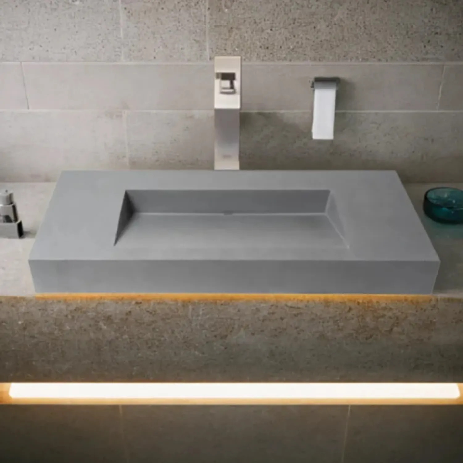 Alfi ABCO48R ALFI Grey Matte Solid Concrete 48in Rectangular, Countertop Bathroom Sink With Rear Center Drain  - ABCO48R