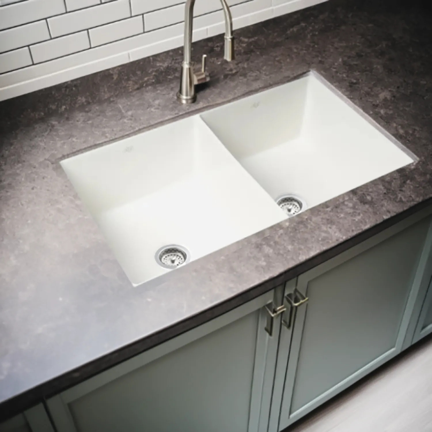 Alfi ABF3219DUD-W ALFI Fireclay Kitchen Sink, Double Bowl, Dual Mount, 32