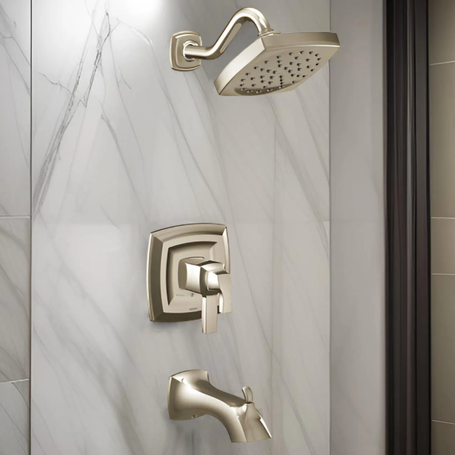 Moen UT4693EPNL Moen Voss Tub/Shower Faucet with Two-Handle Flow Control and Temperature Adjust Valve Trim, Lever Handles, M-Core 4, Thermostatic Cartridge, Polished Nickel - UT4693EPNL
