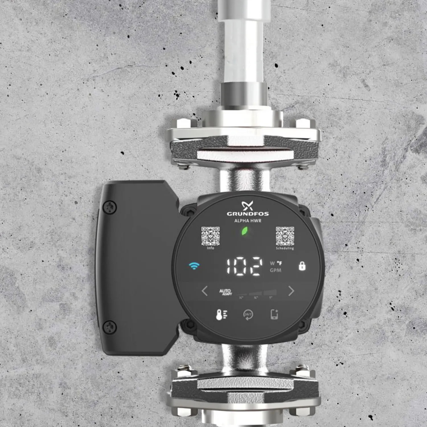 Grundfos 92603110 Grundfos ALPHA HWR ECM Hot Water Recirculation Pump - 115V Input, 9H Motor, Stainless Steel Build, Integrated Timer, Flange Design - 15-55 SF/T (92603110)