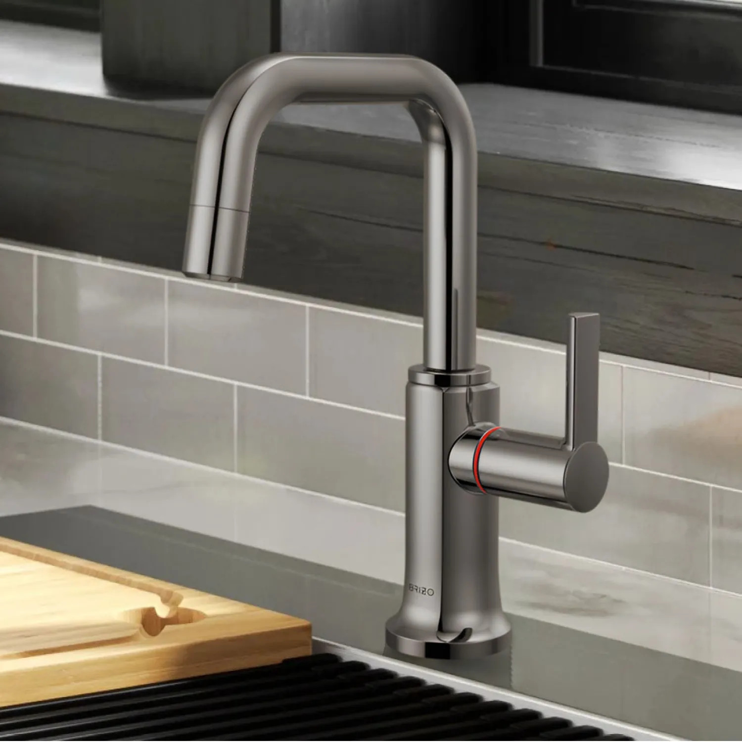 Brizo 61307LF-H-BNX-L Brizo Kintsu Single-Handle Instant Hot Faucet with Square Spout, Self Closing Handle, 1.0 GPM, Lumicoat Black Onyx - 61307LF-H-BNX-L
