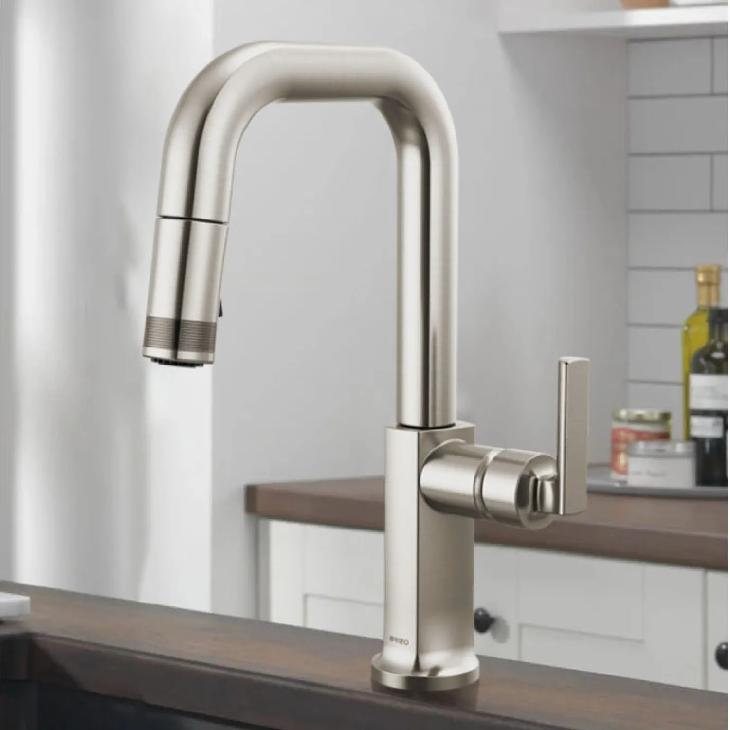 Brizo 63907LF-SSLHP-L Brizo Kintsu Single-Handle Pull-Down Prep Faucet w/ Square Spout, Less Handle, 1.8 GPM, Lumicoat Stainless - 63907LF-SSLHP-L