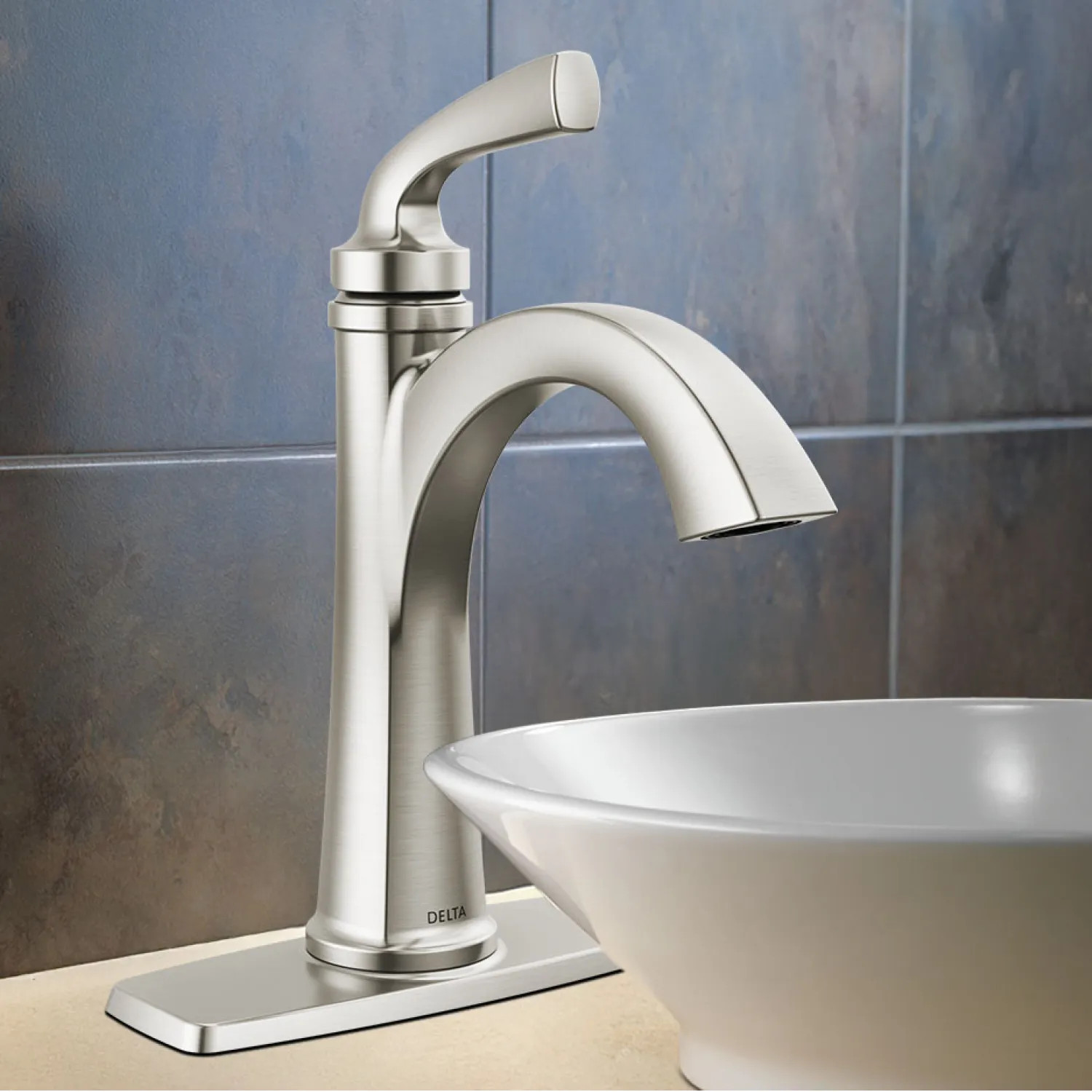 Delta 15864LF-SP Delta Geist Single Handle Bathroom Faucet, Pop-Up with Overflow, Deck Mount, ADA, 1.2 GPM, Spotshield Brushed Nickel - 15864LF-SP