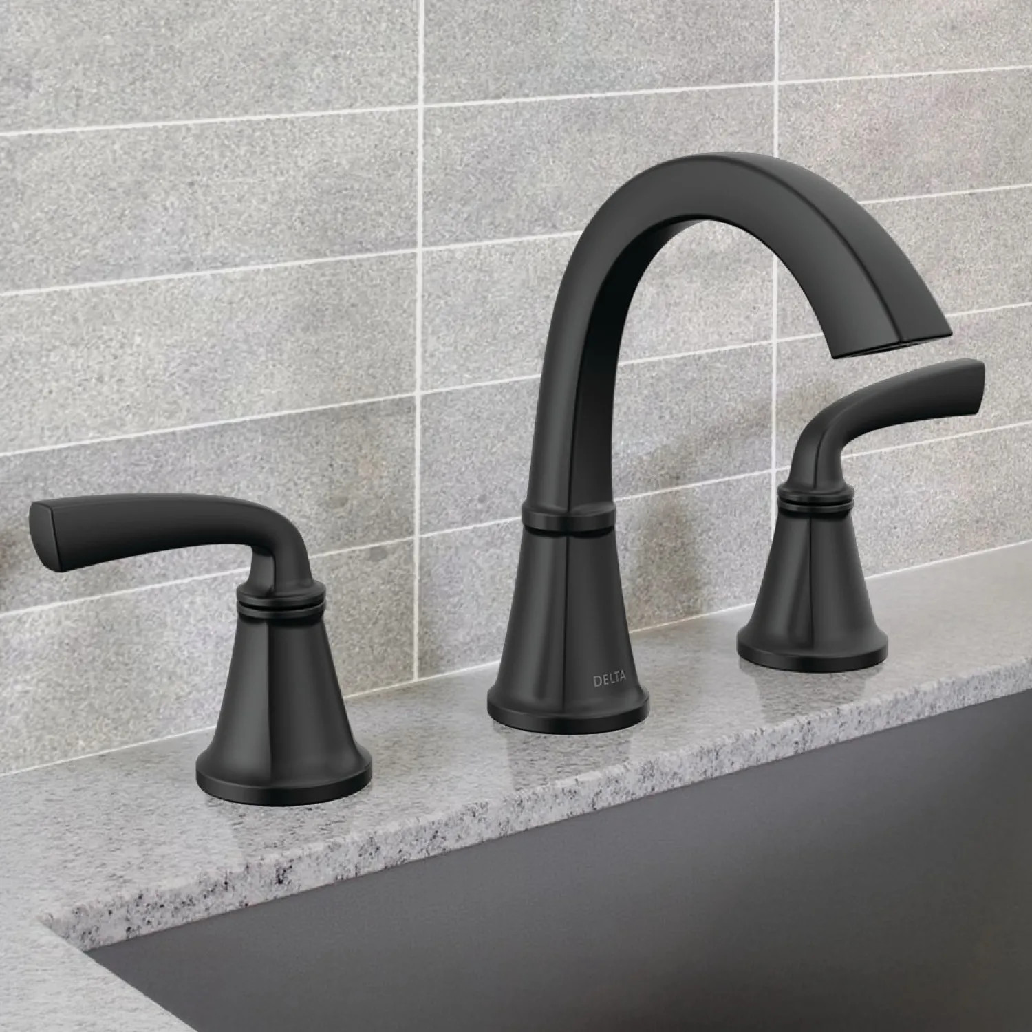Delta 35864LF-BL Delta Geist Two Handle Widespread Bathroom Faucet, Pop-Up with Overflow, Deck Mount, ADA, 1.2 GPM, Matte Black - 35864LF-BL