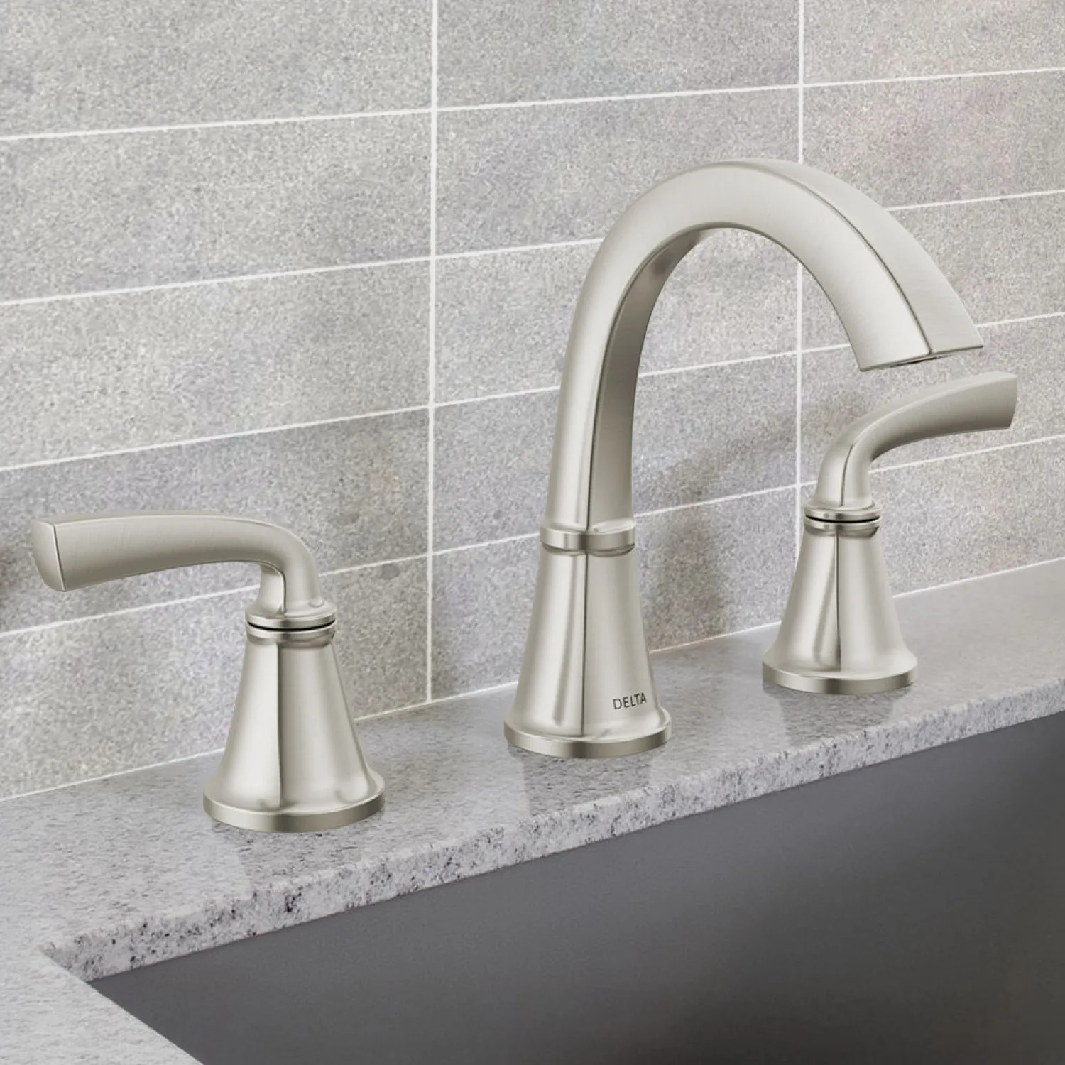 Delta 35864LF-SP Delta Geist Two Handle Widespread Bathroom Faucet, Pop-Up with Overflow, Deck Mount, ADA, 1.2 GPM, Spotshield Brushed Nickel - 35864LF-SP