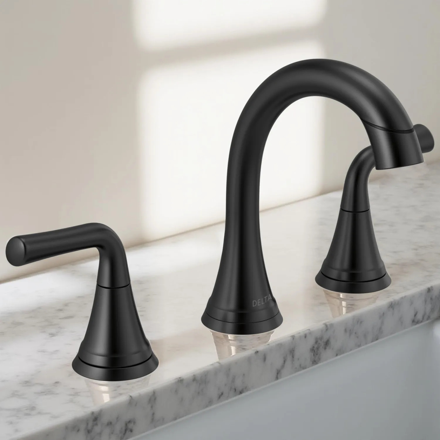 Delta 3533LF-BLPDMPU Delta Kayra Two-Handle Widespread Bathroom Faucet With Metal Pop-Up, Deck Mount, Pull Down, 1.2 GPM, Matte Black - 3533LF-BLPDMPU