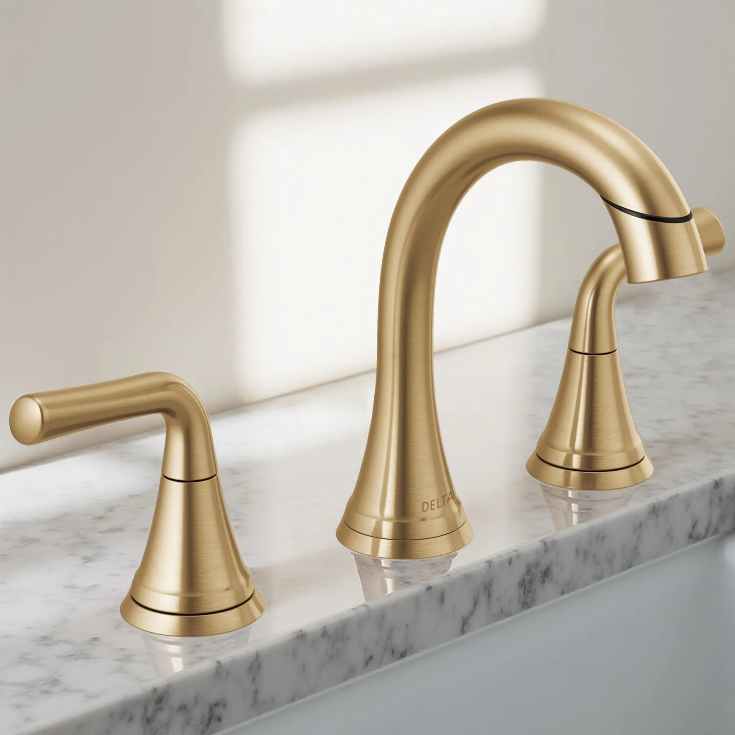 Delta 3533LF-CZPDMPU Delta Kayra Two-Handle Widespread Bathroom Faucet With Metal Pop-Up, Deck Mount, Pull Down, 1.2 GPM, Champagne Bronze - 3533LF-CZPDMPU