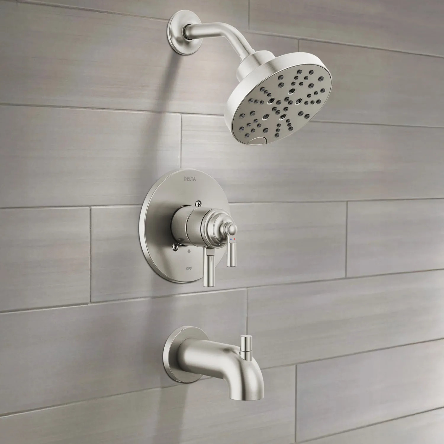 Delta T17435-SS Delta Saylor Monitor 17 Series Tub & Shower Trim, Two Handles, Touch-Clean, ADA-Compliant, 1.75 GPM, Stainless - T17435-SS